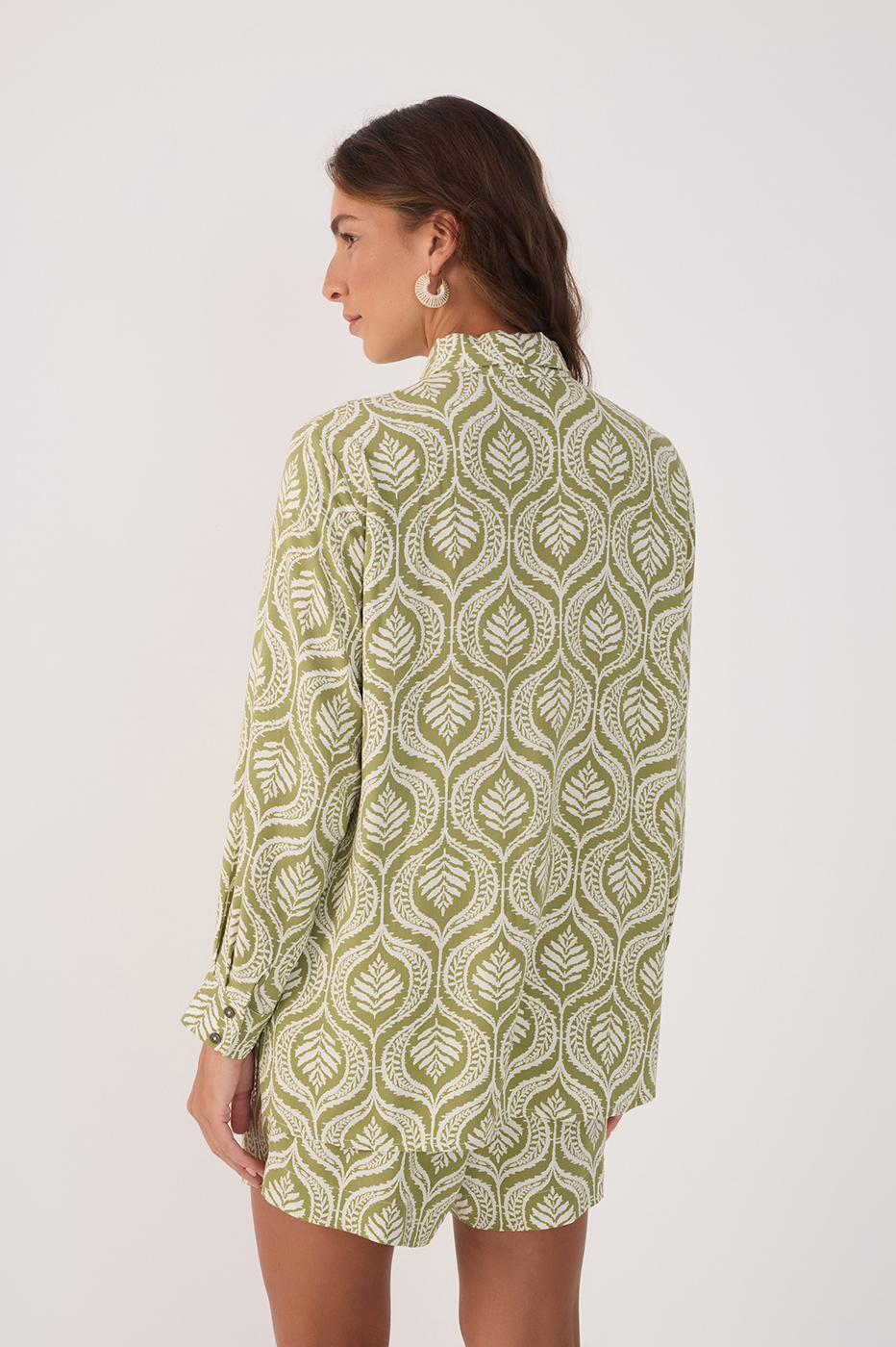 Green Jardim Collared Buttoned Crepe Shirt_6