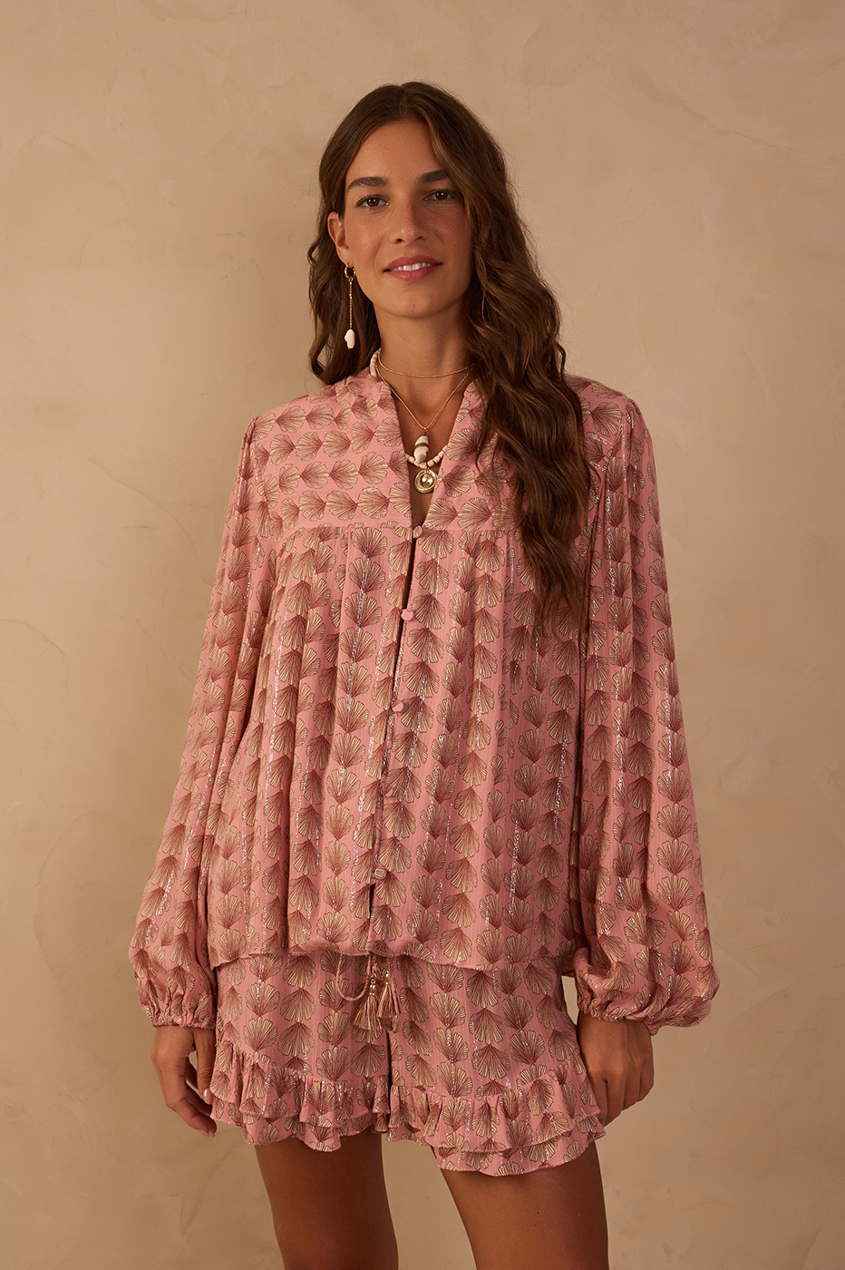 Pink Maresia Lurex Long Sleeve Blouse_1