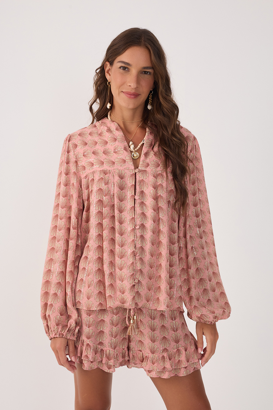 Pink Maresia Lurex Long Sleeve Blouse_2