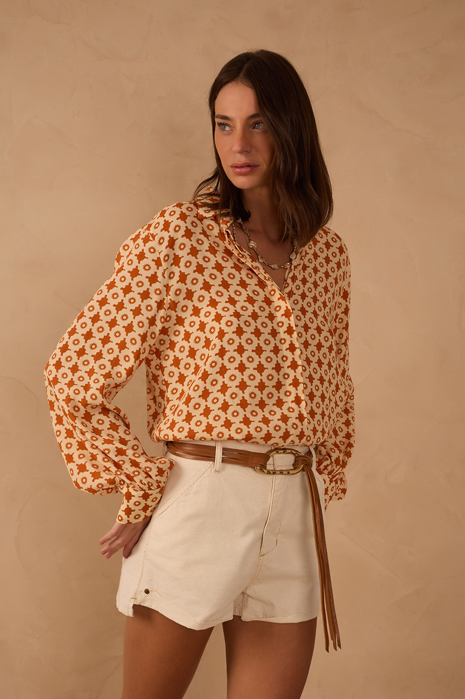 Beige Melissa Buttoned Long Sleeve Shirt_1
