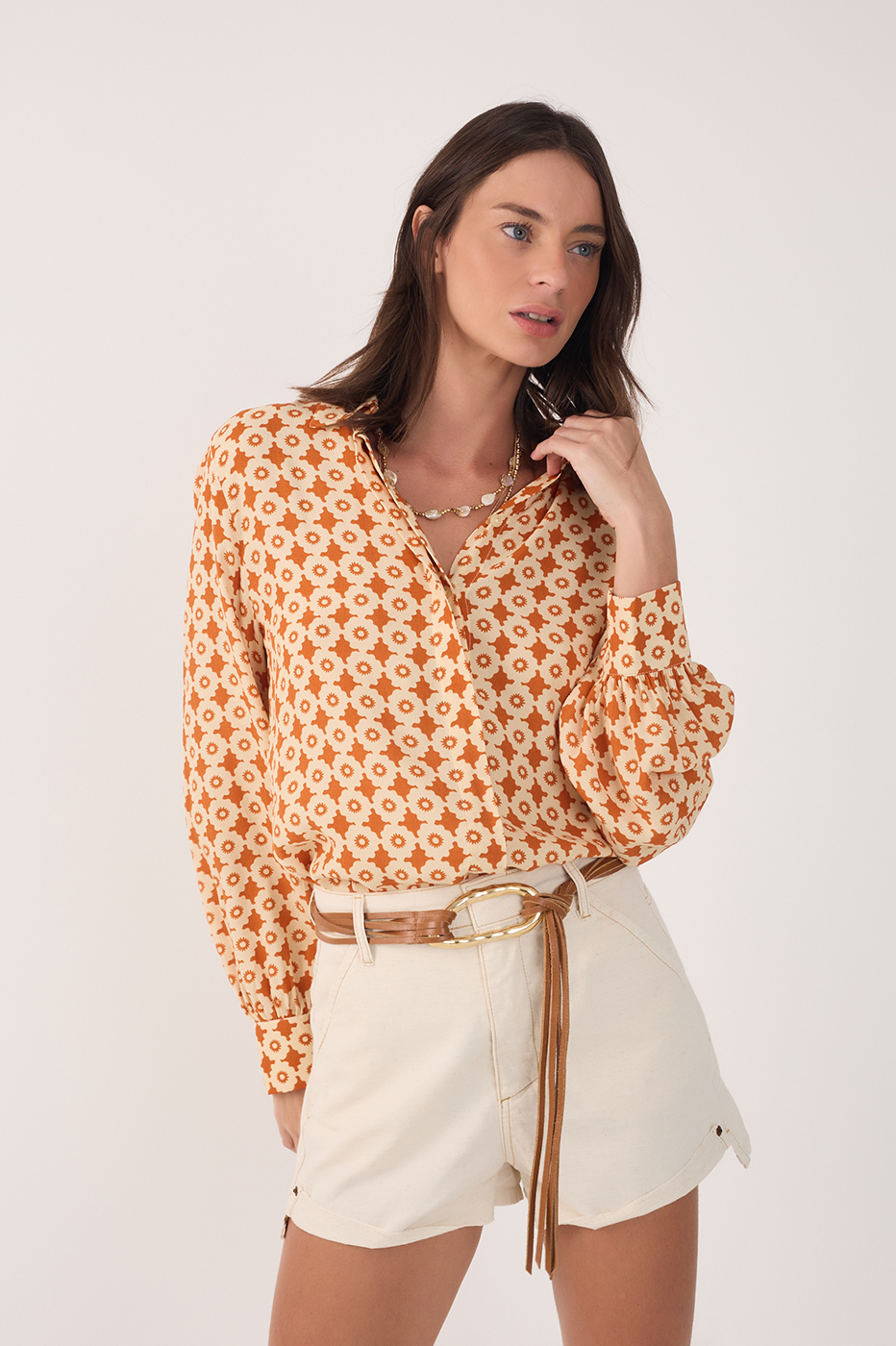 Beige Melissa Buttoned Long Sleeve Shirt_2