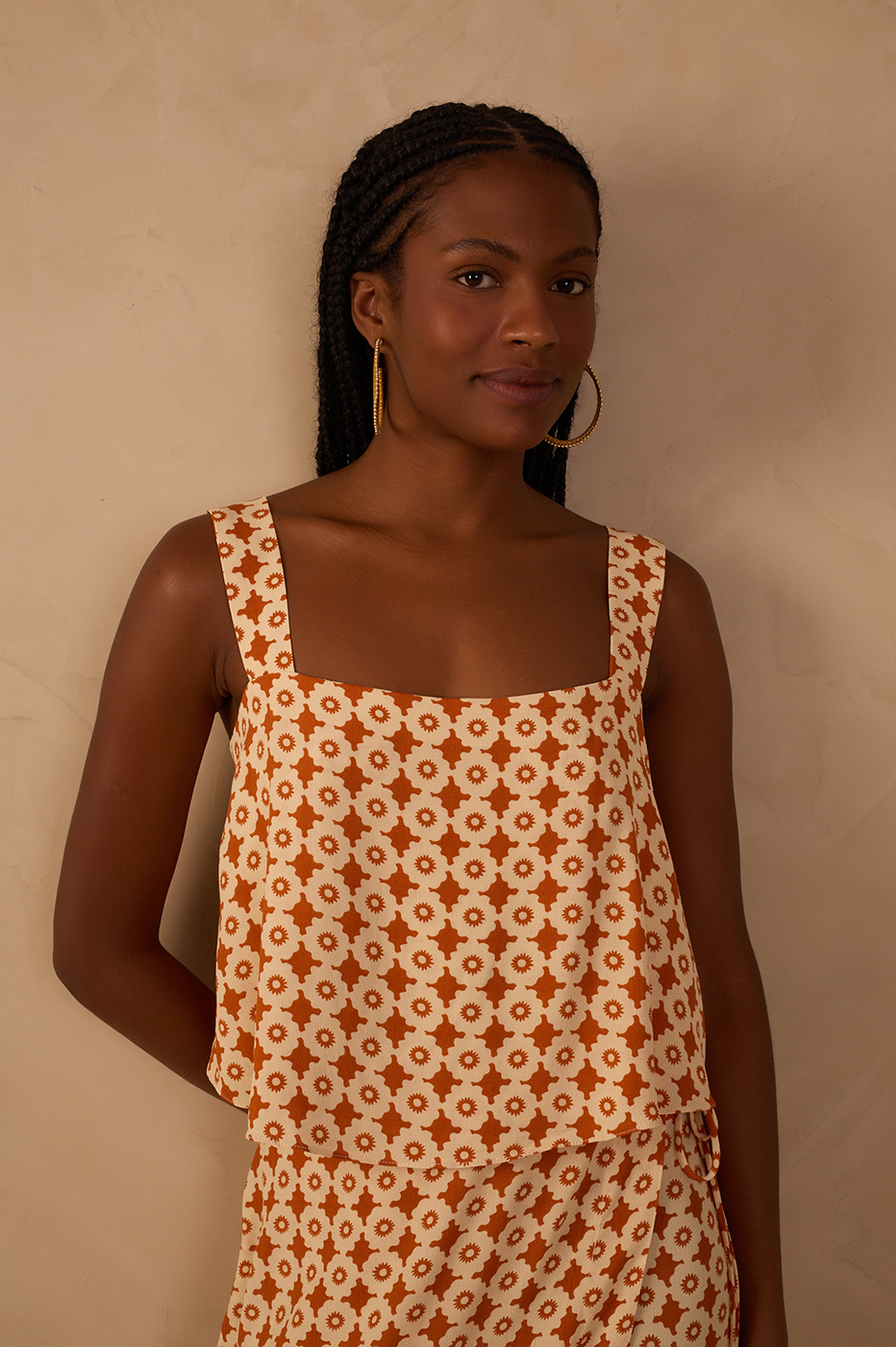 Beige Melissa Back Ties Sleeveless Blouse_1