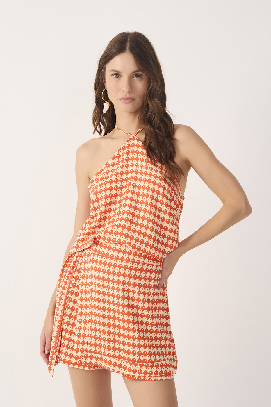 Red Escama Halter Neck Blouse_3