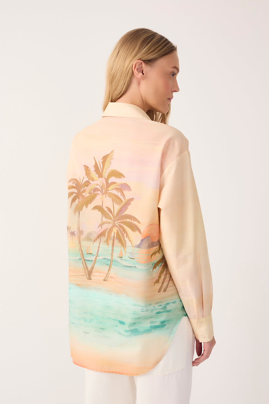 Beige Veranil Collared Buttoned Cotton Shirt_6