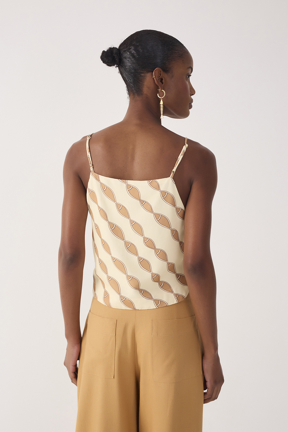 Beige Cardume Square Neck Sleeveless Blouse_5