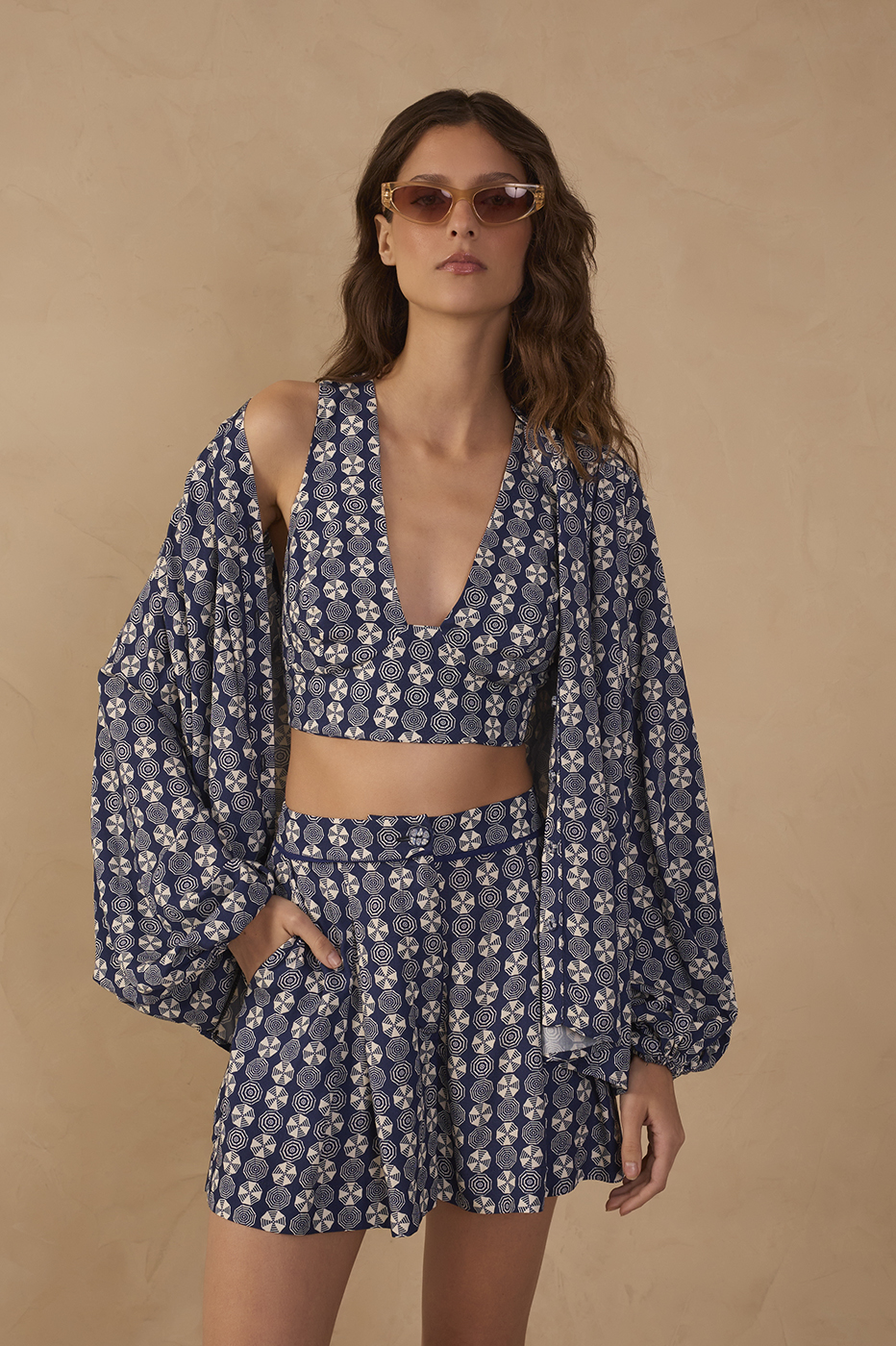 Blue Guarda-sol V Neck Sleeveless Top_1