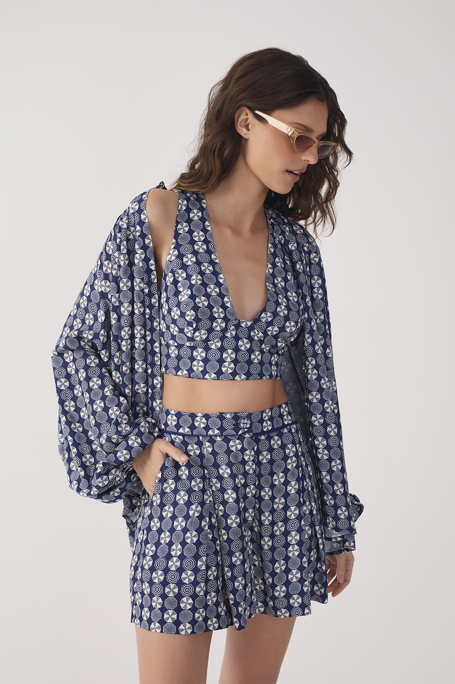 Blue Guarda-sol V Neck Sleeveless Top_2