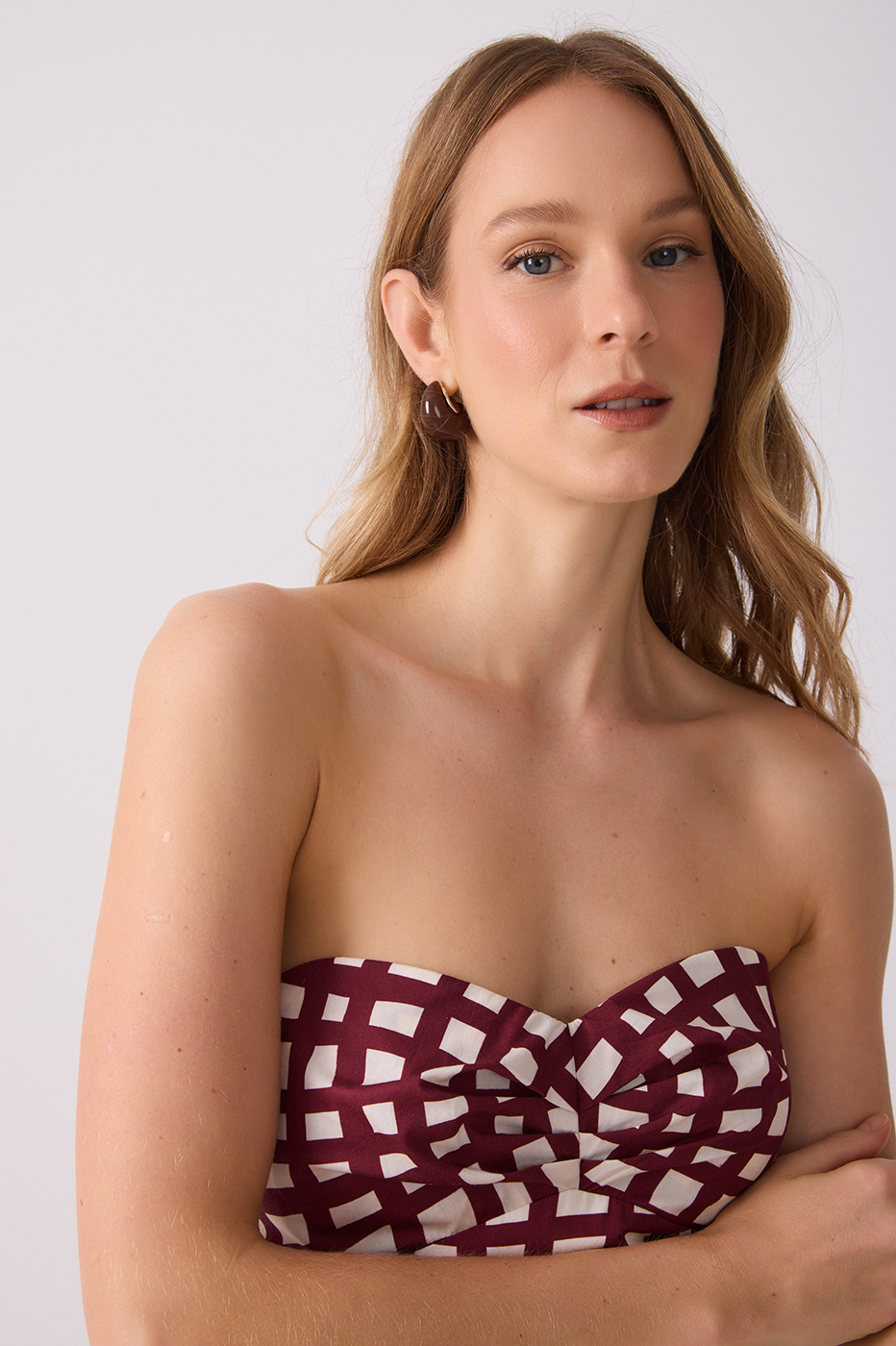Wine Removable Straps Peplum Blouse_4