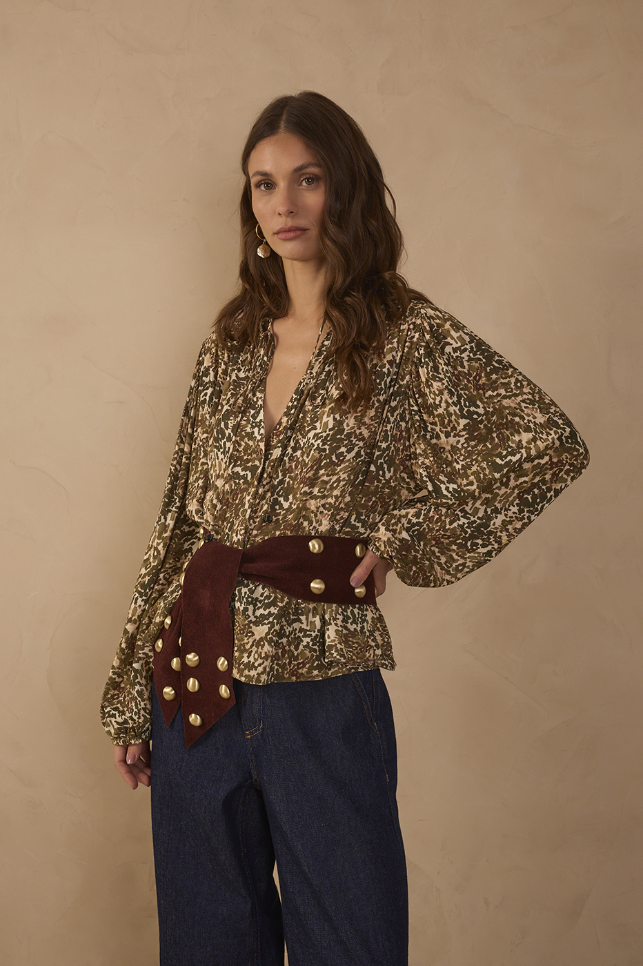 Green Front Ties Wide Sleeve Blouse_1