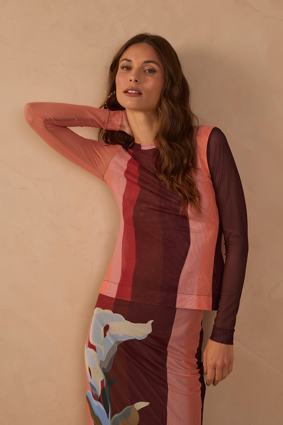 Multicolor Brisa High Neck Long Sleeve Tulle Blouse_1