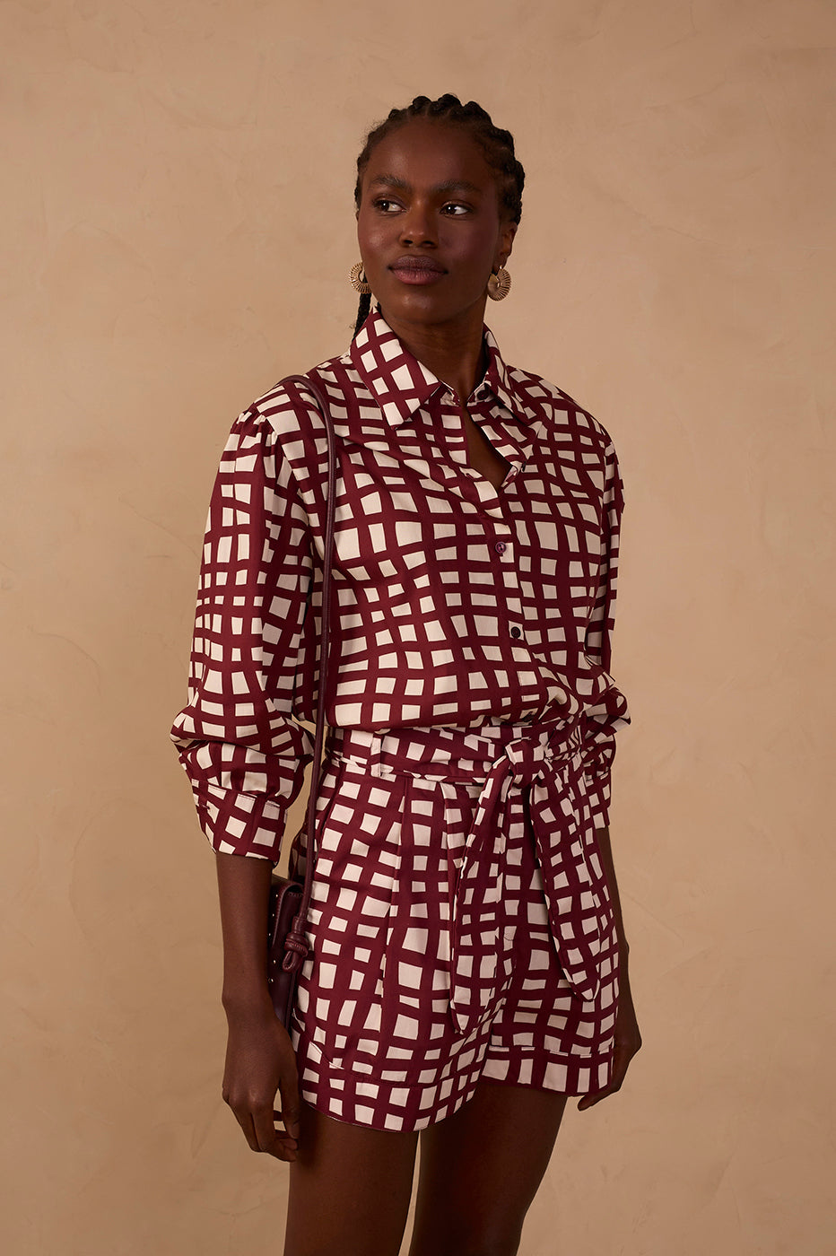 Wine Trama Print Poplin Shirt_1