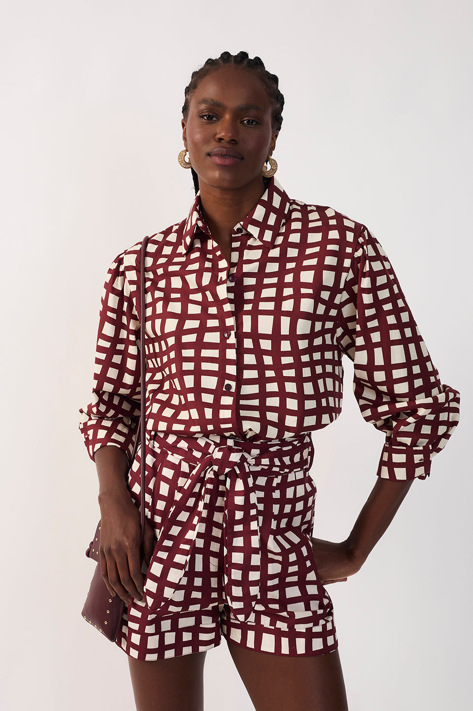 Wine Trama Print Poplin Shirt_2