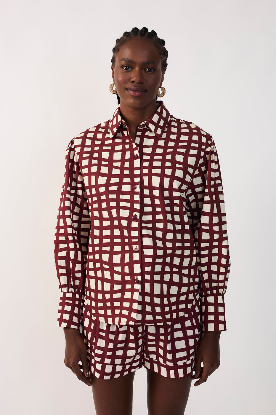 Wine Trama Print Poplin Shirt_3