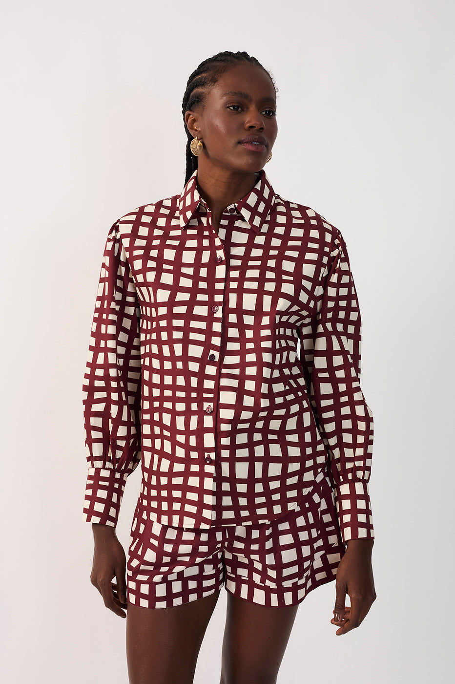 Wine Trama Print Poplin Shirt_4