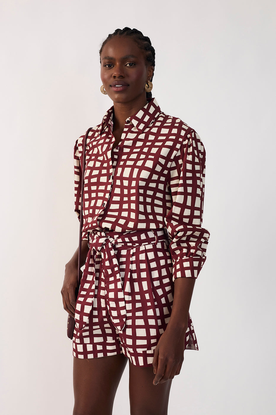Wine Trama Print Poplin Shirt_8