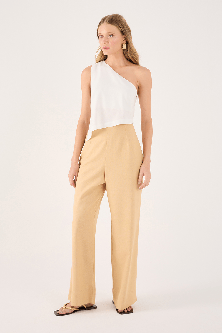 Asymmetric One-Shoulder Linen Blouse