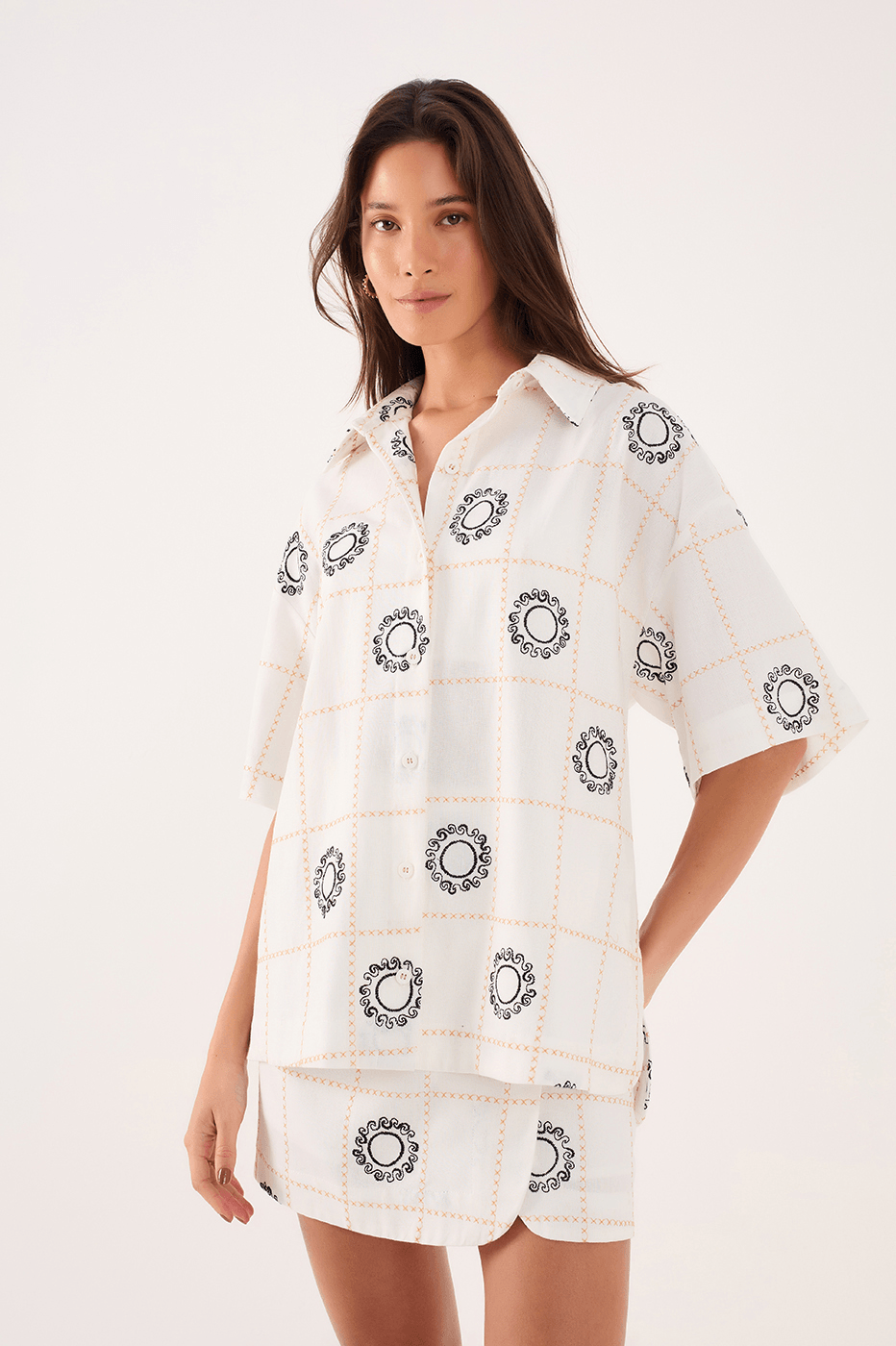 Sun-Embroidered Linen Shirt
