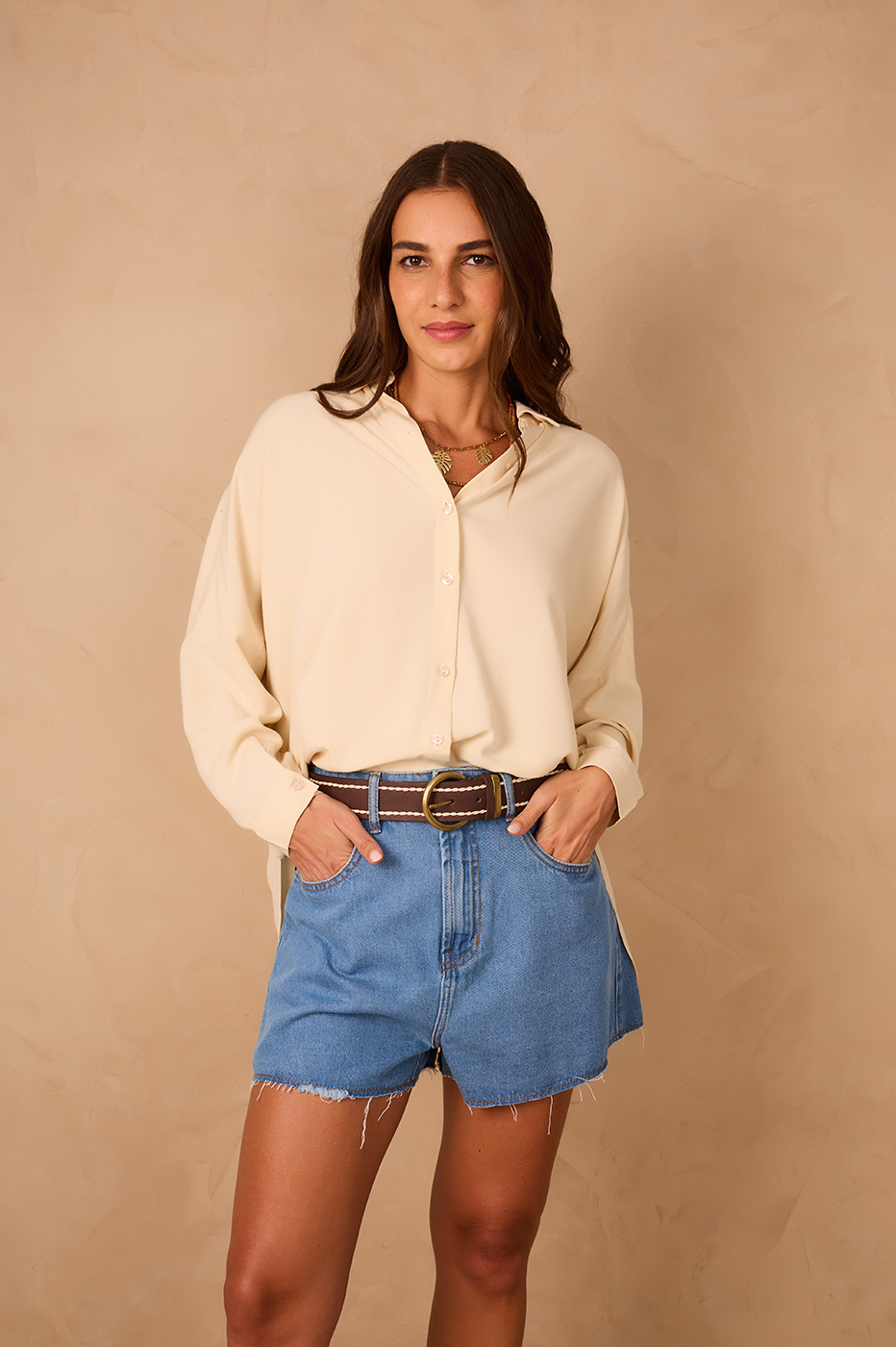 Off White Dropped Shoulder Shirt_1