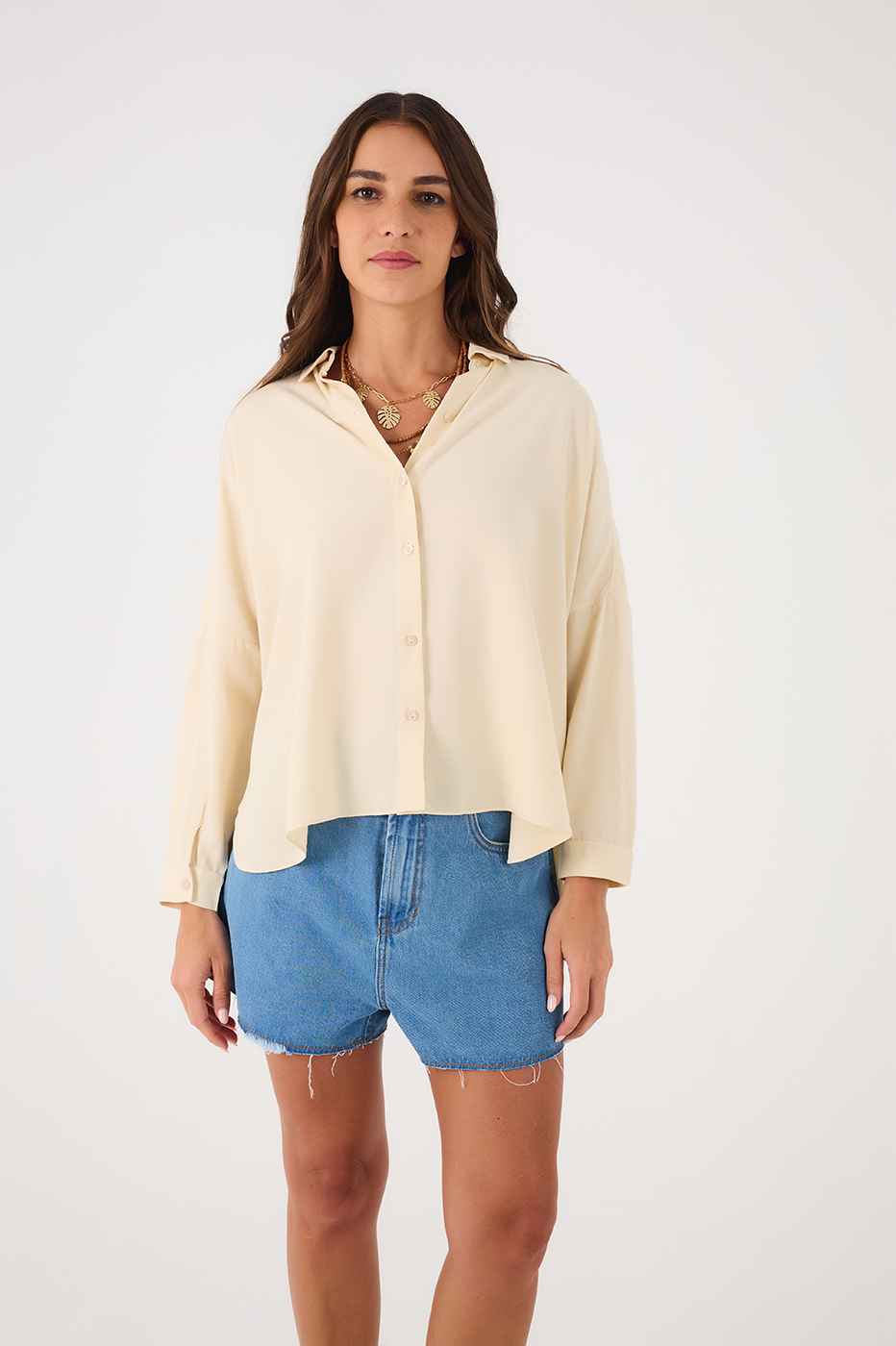 Off White Dropped Shoulder Shirt_3