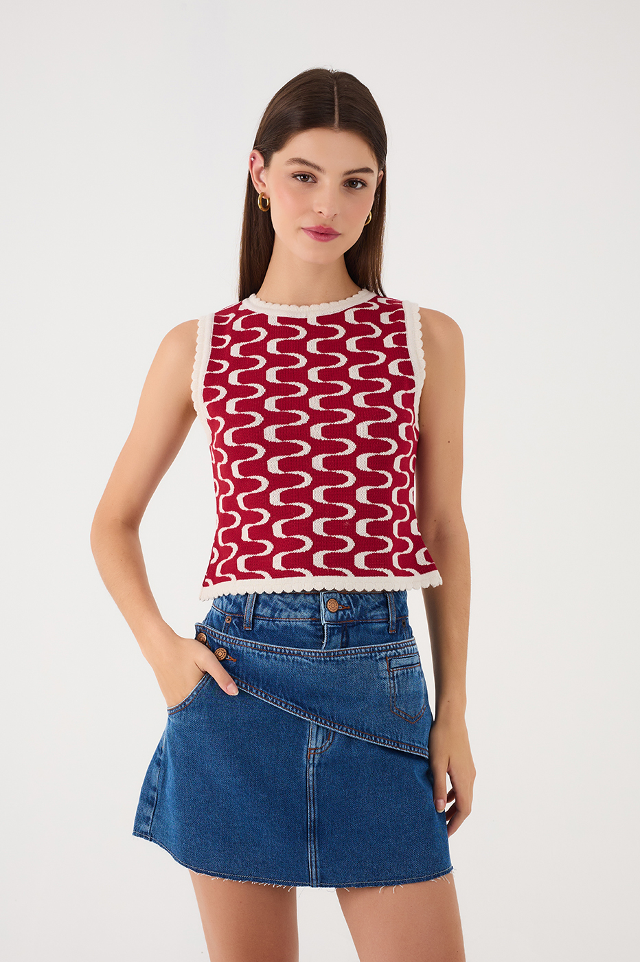 Red Copanema Print Knit Top