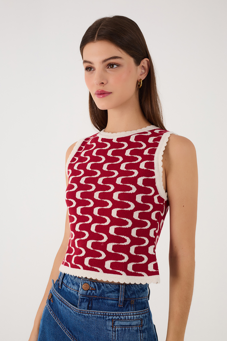 Red Copanema Print Knit Top