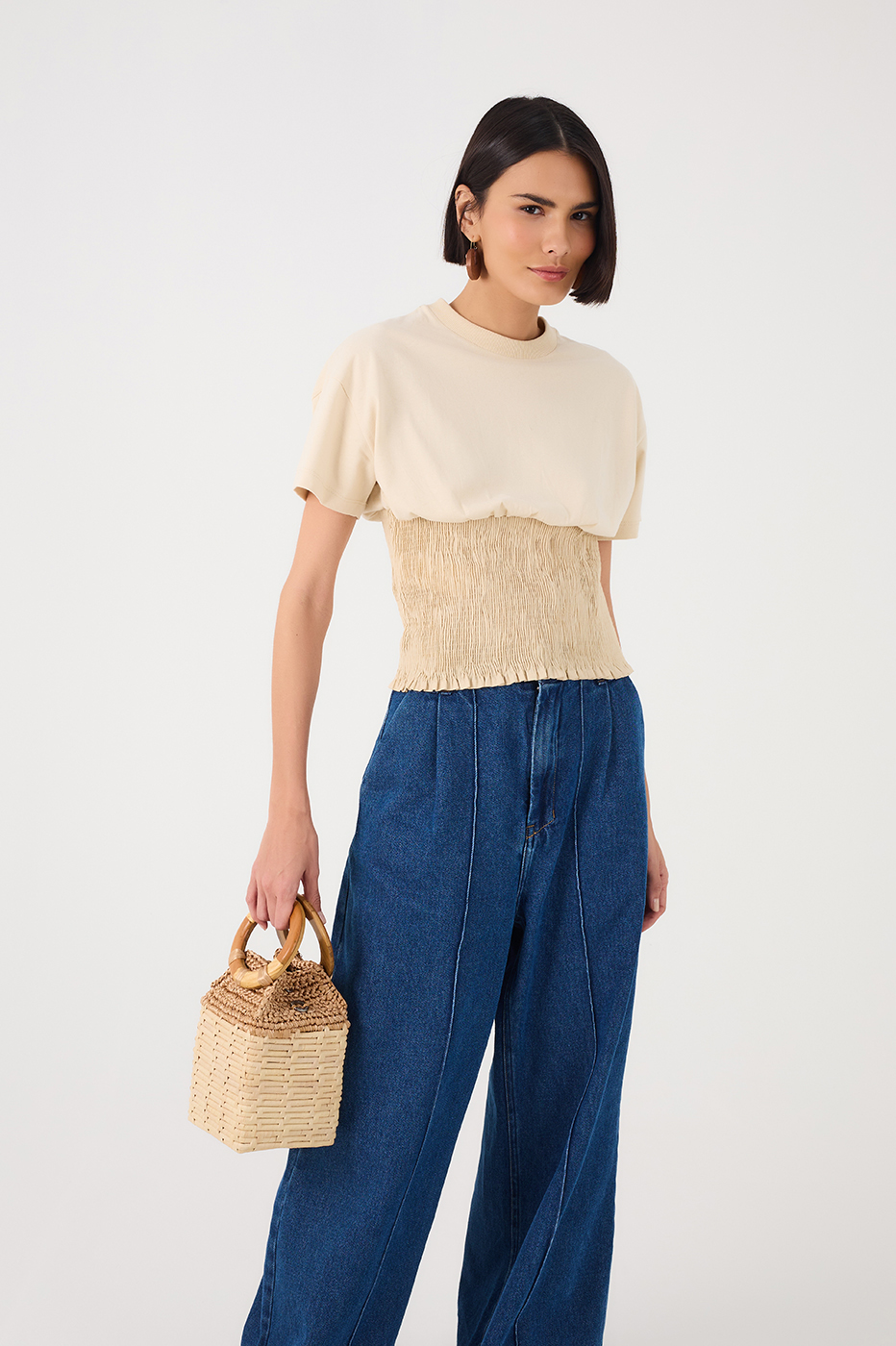 Off White Waist Smocked T-Shirt_2