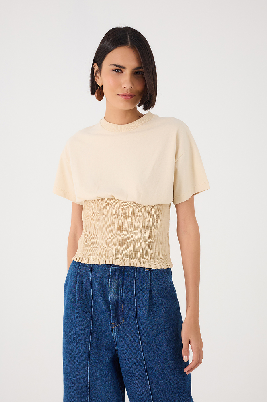 Off White Waist Smocked T-Shirt_3