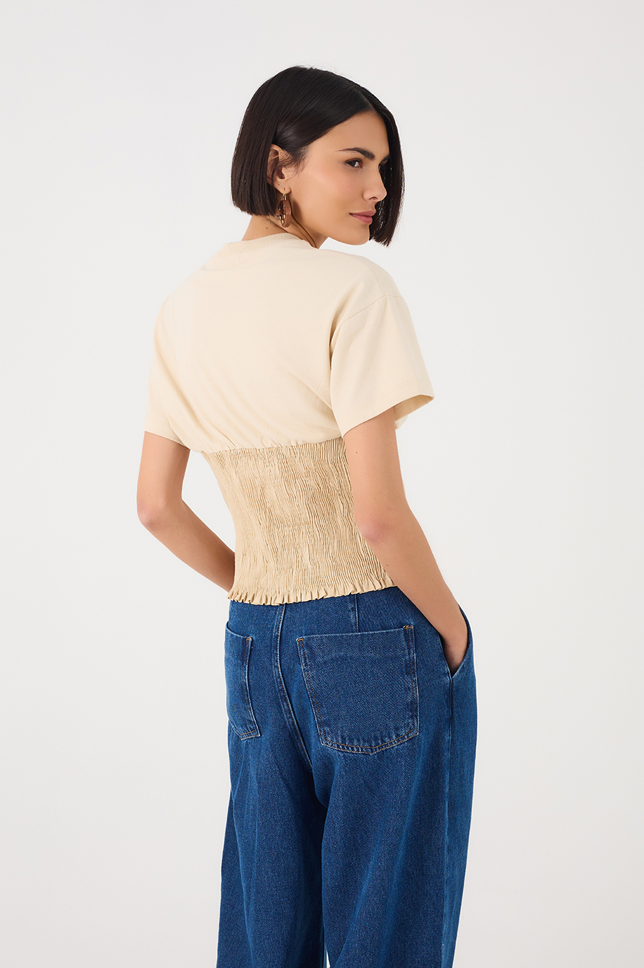 Off White Waist Smocked T-Shirt