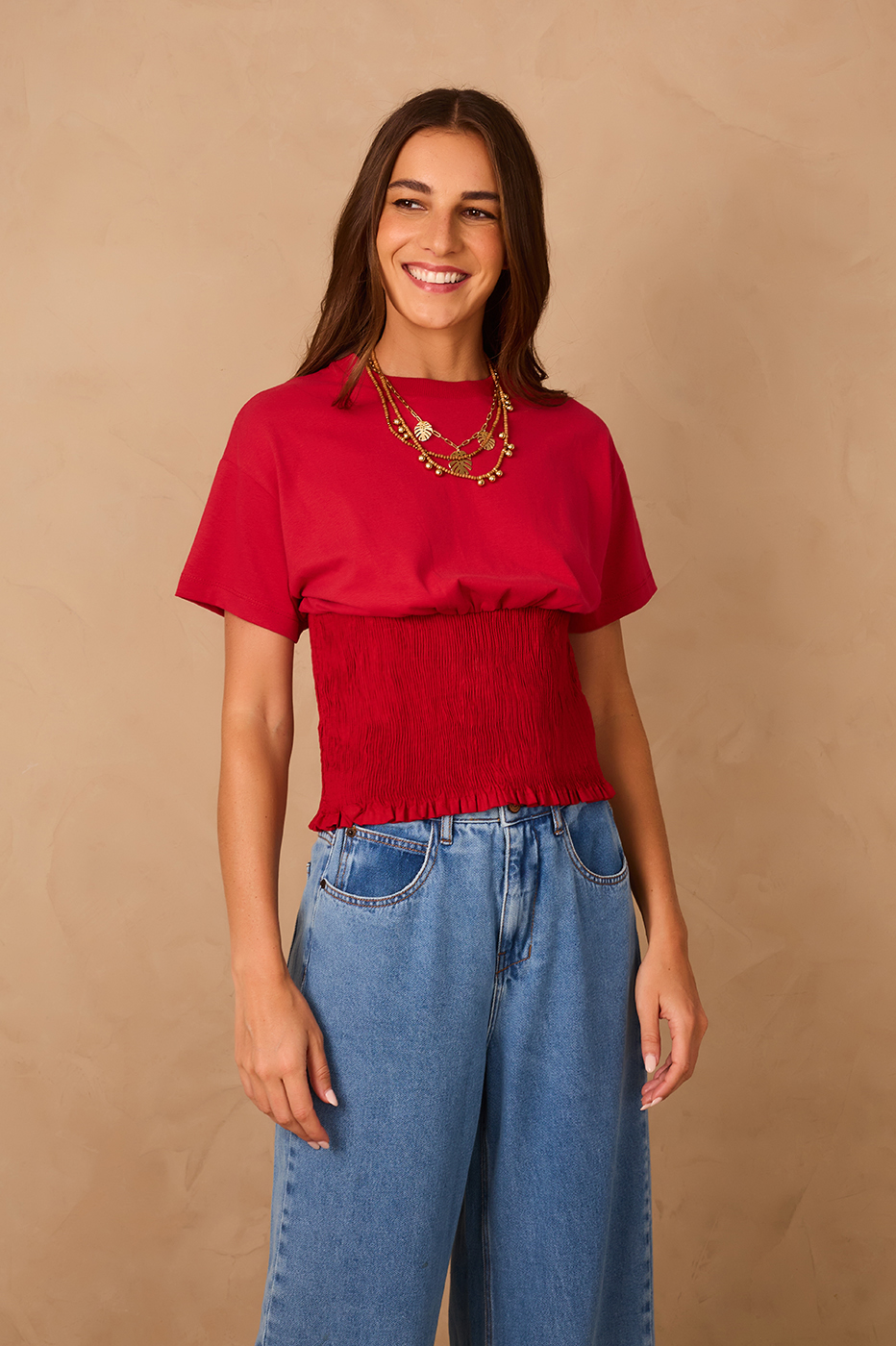 Red Encanto Waist Smocked T-Shirt