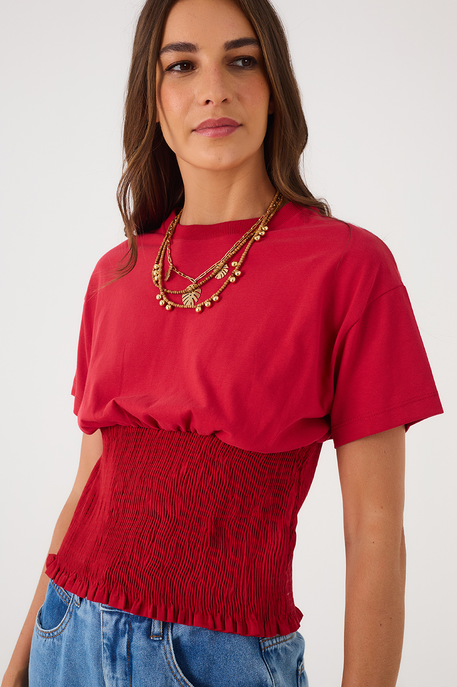 Red Encanto Waist Smocked T-Shirt