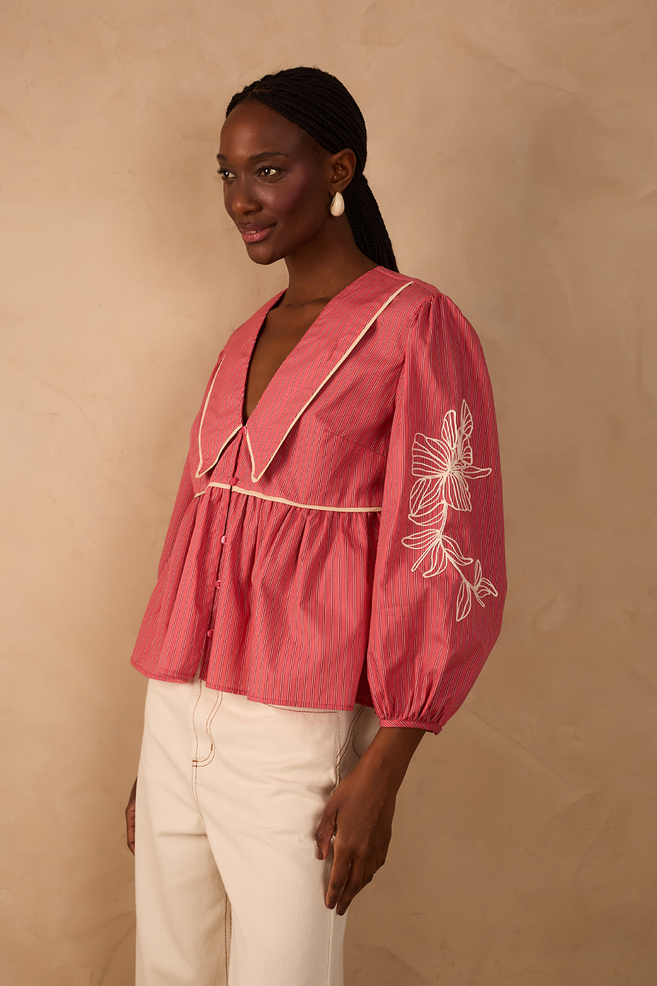 Striped Embroidered Blouse