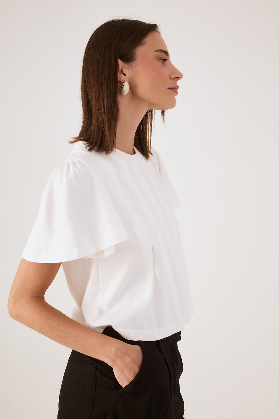 Off-White Pleats Crew Neck Short Sleeve Blouse_4