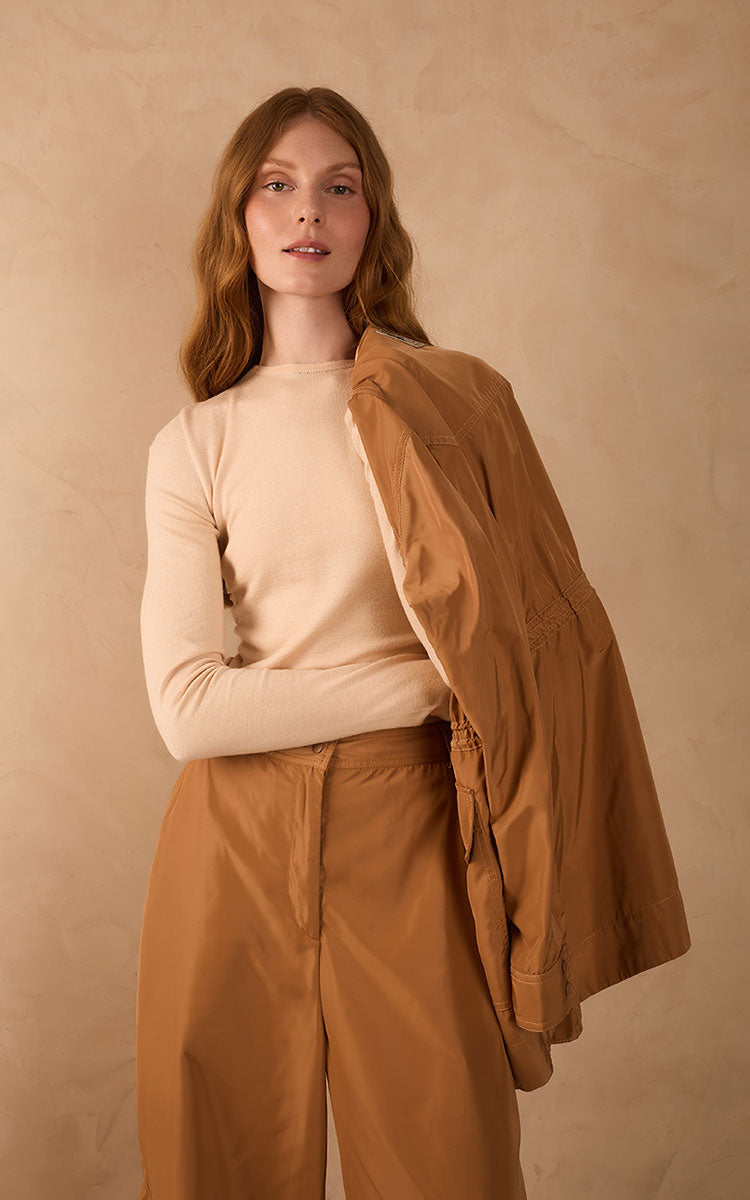 Off-White Long Sleeve Ruched Tricot Blouse