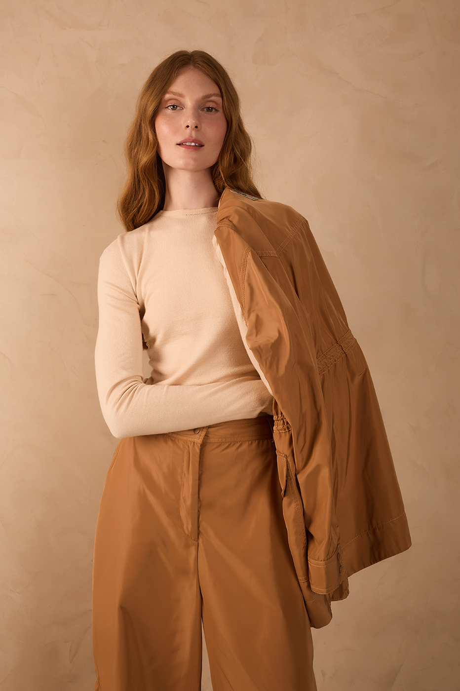 Off-White Long Sleeve Ruched Tricot Blouse