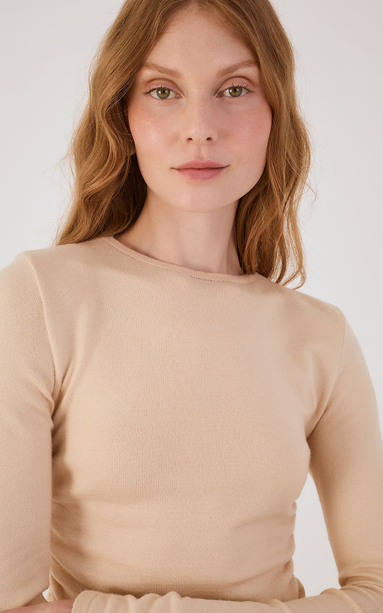 Off-White Long Sleeve Ruched Tricot Blouse