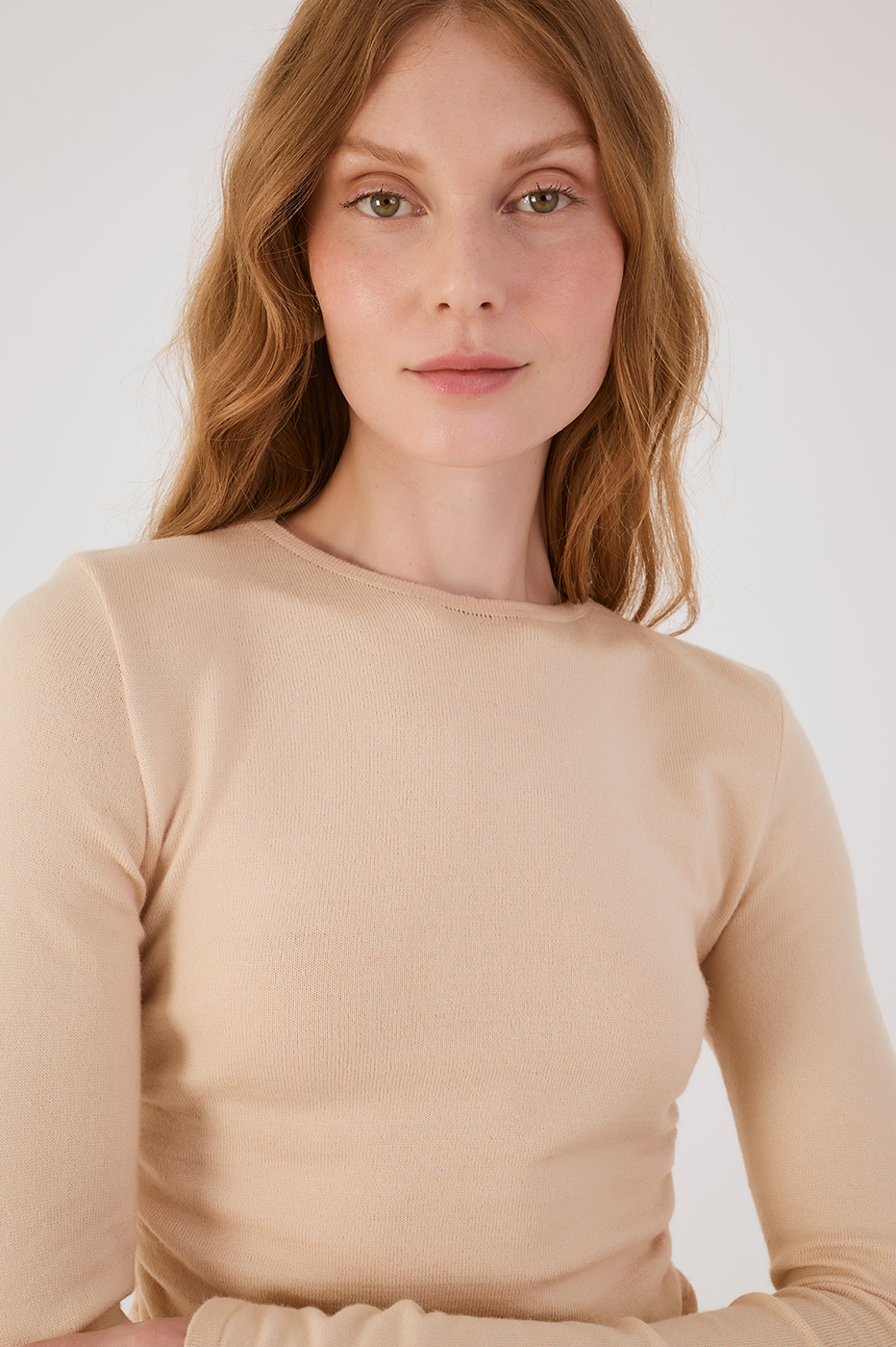 Off-White Long Sleeve Ruched Tricot Blouse