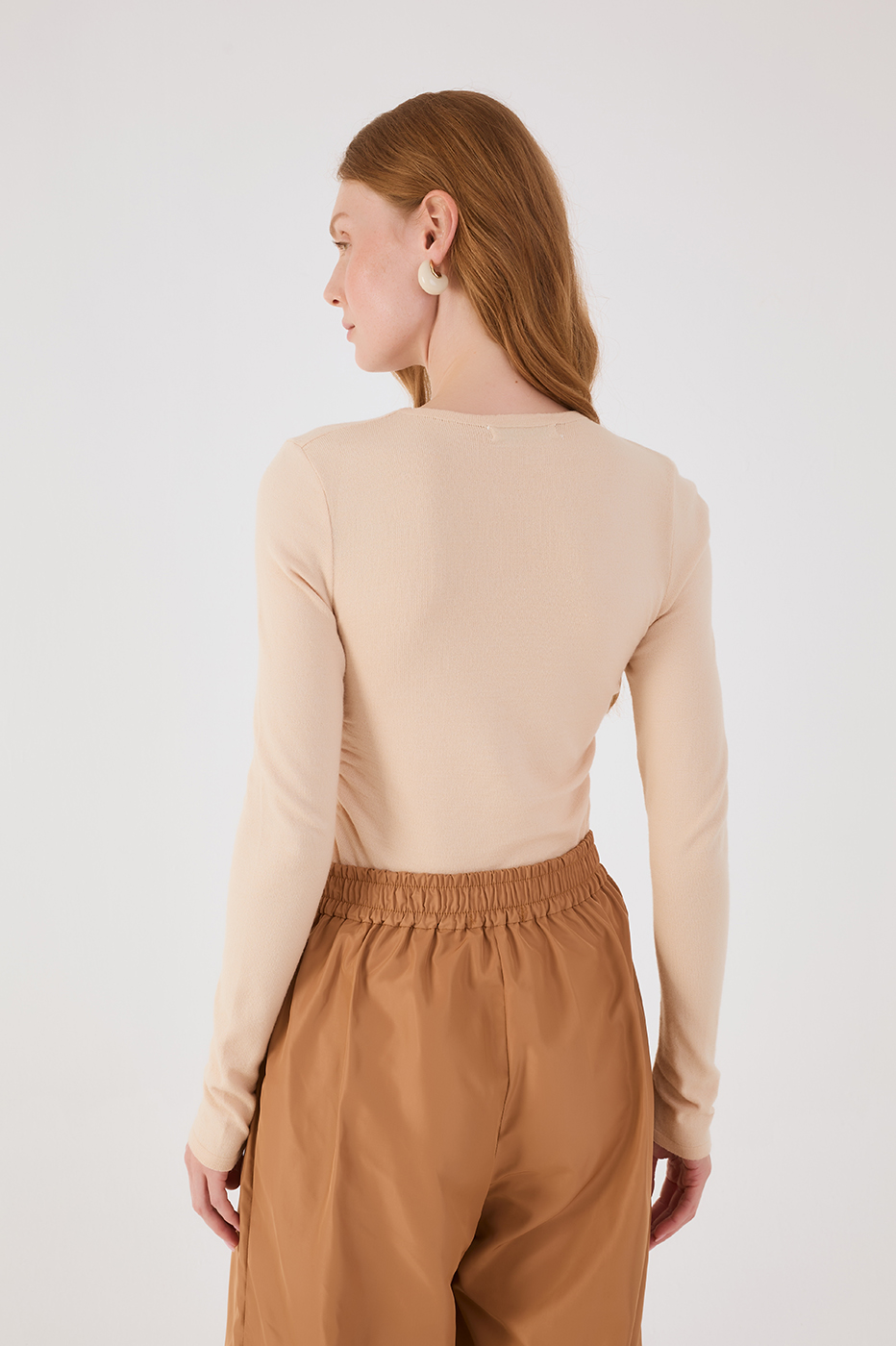 Off-White Long Sleeve Ruched Tricot Blouse