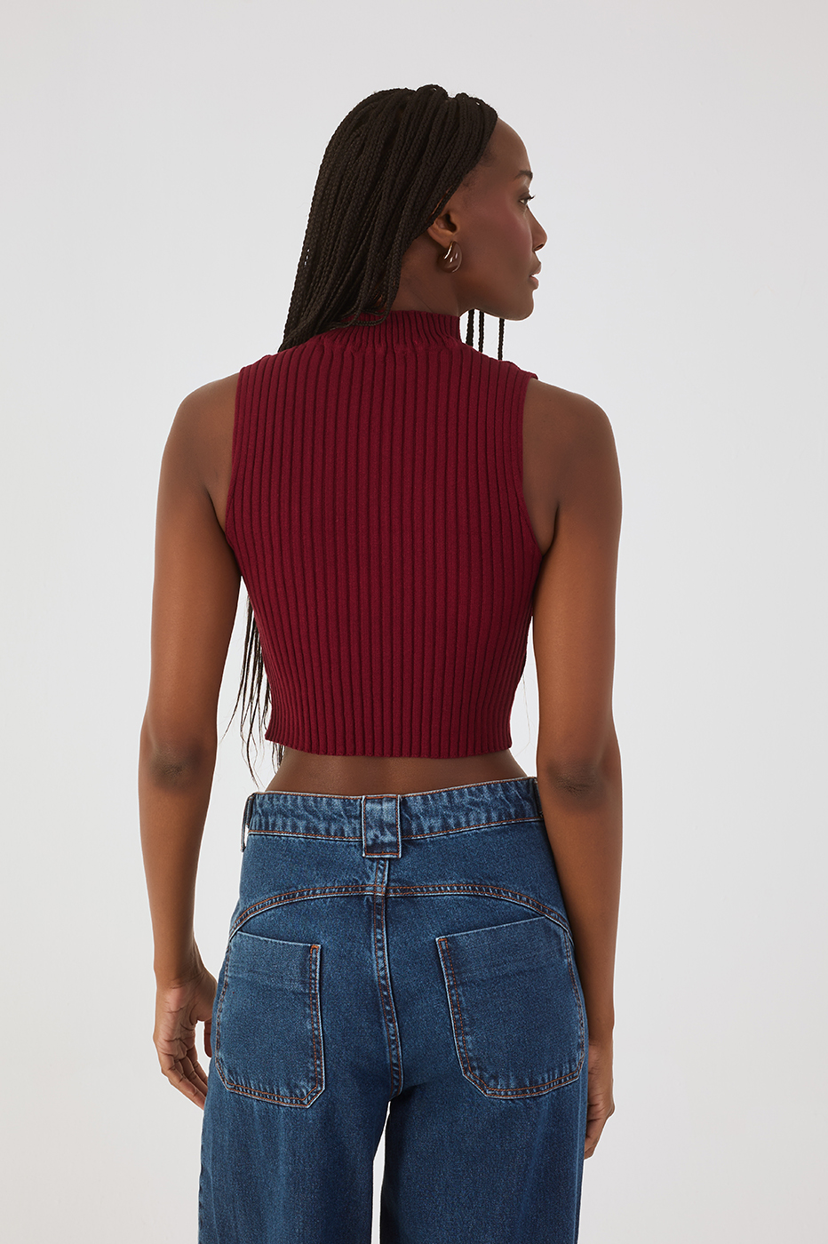 Wine Bossa Ribbed Sleeveless Turtleneck_5