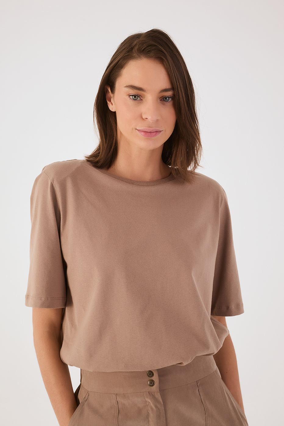 Grey Mirante Crew Neck Short Sleeve Padded Shoulders T-Shirt