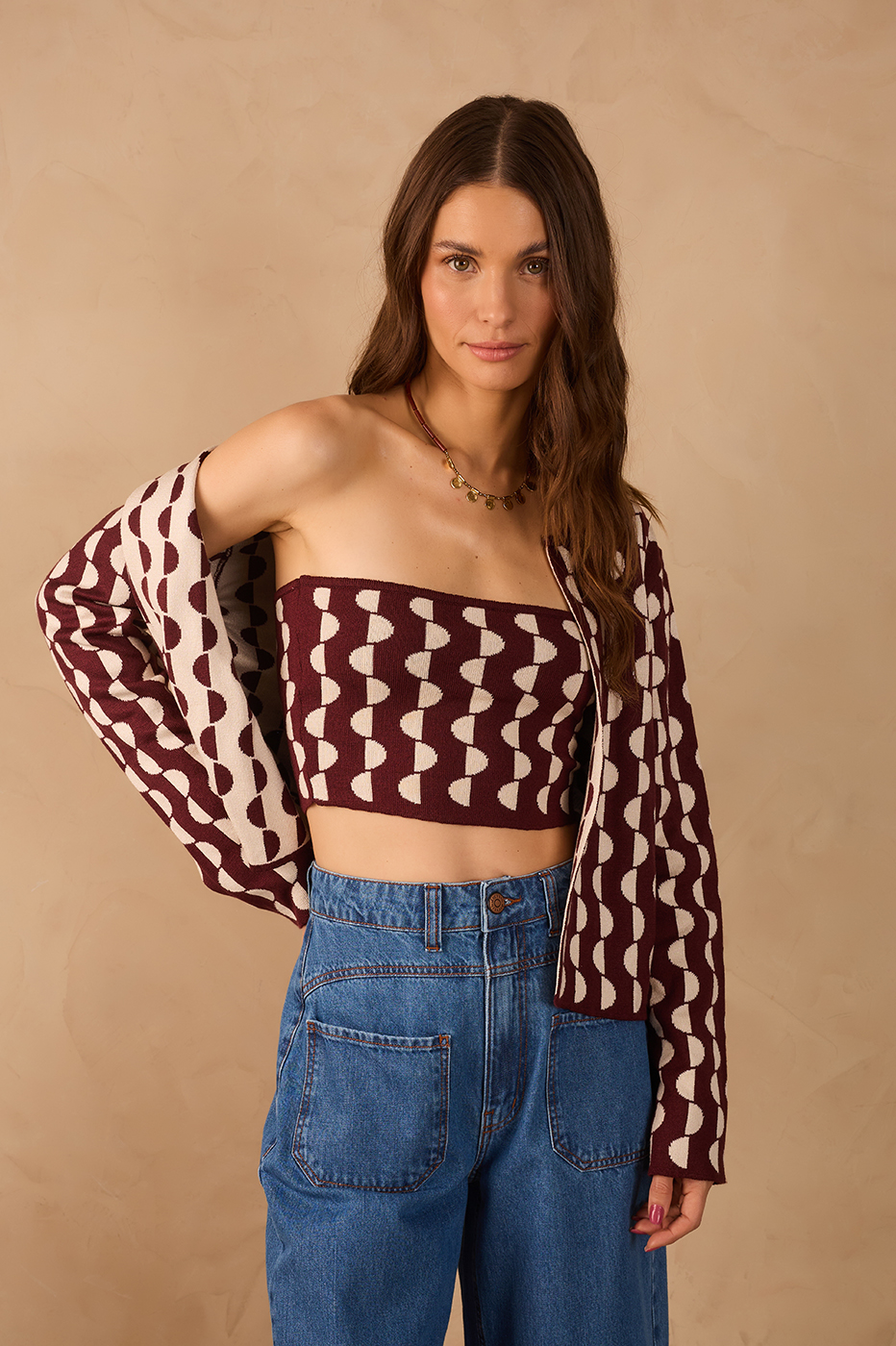 Off-White Strapless Tricot Crop Top