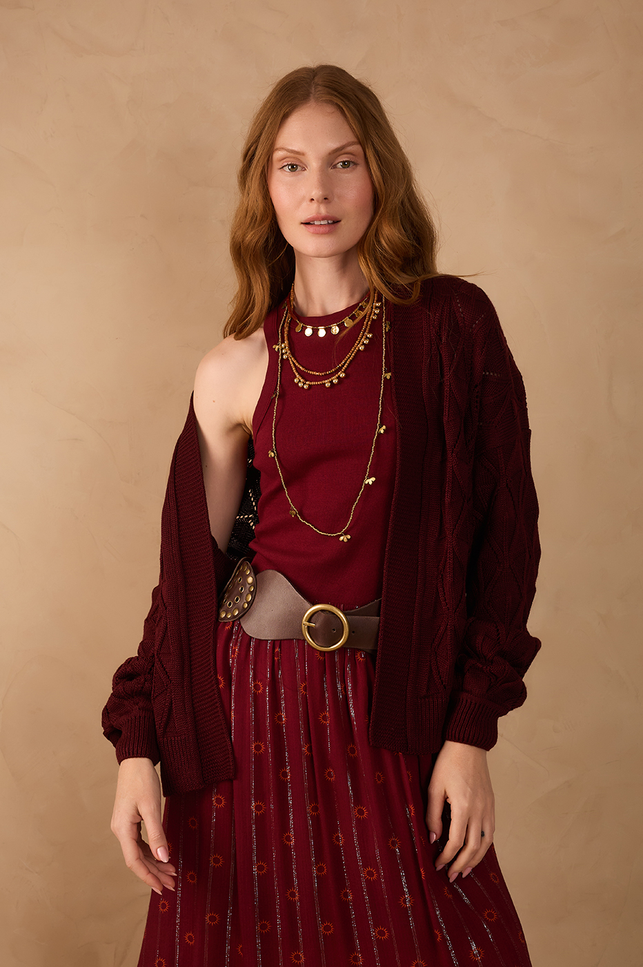 Wine Bossa Crew Neck Ribbed Tank Top