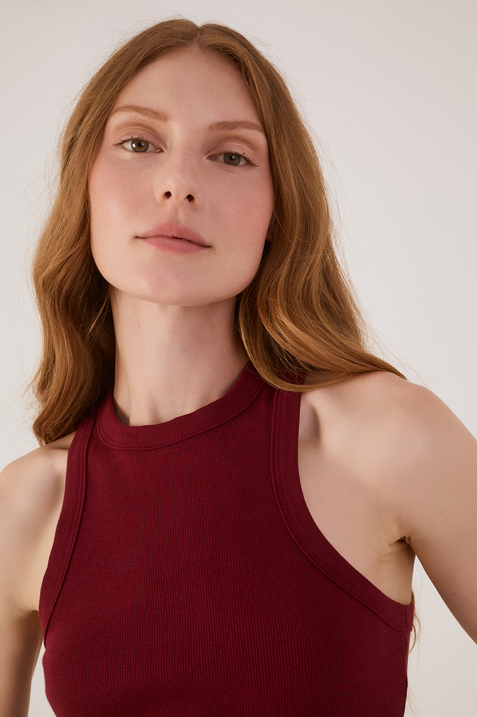 Wine Bossa Crew Neck Ribbed Tank Top_4