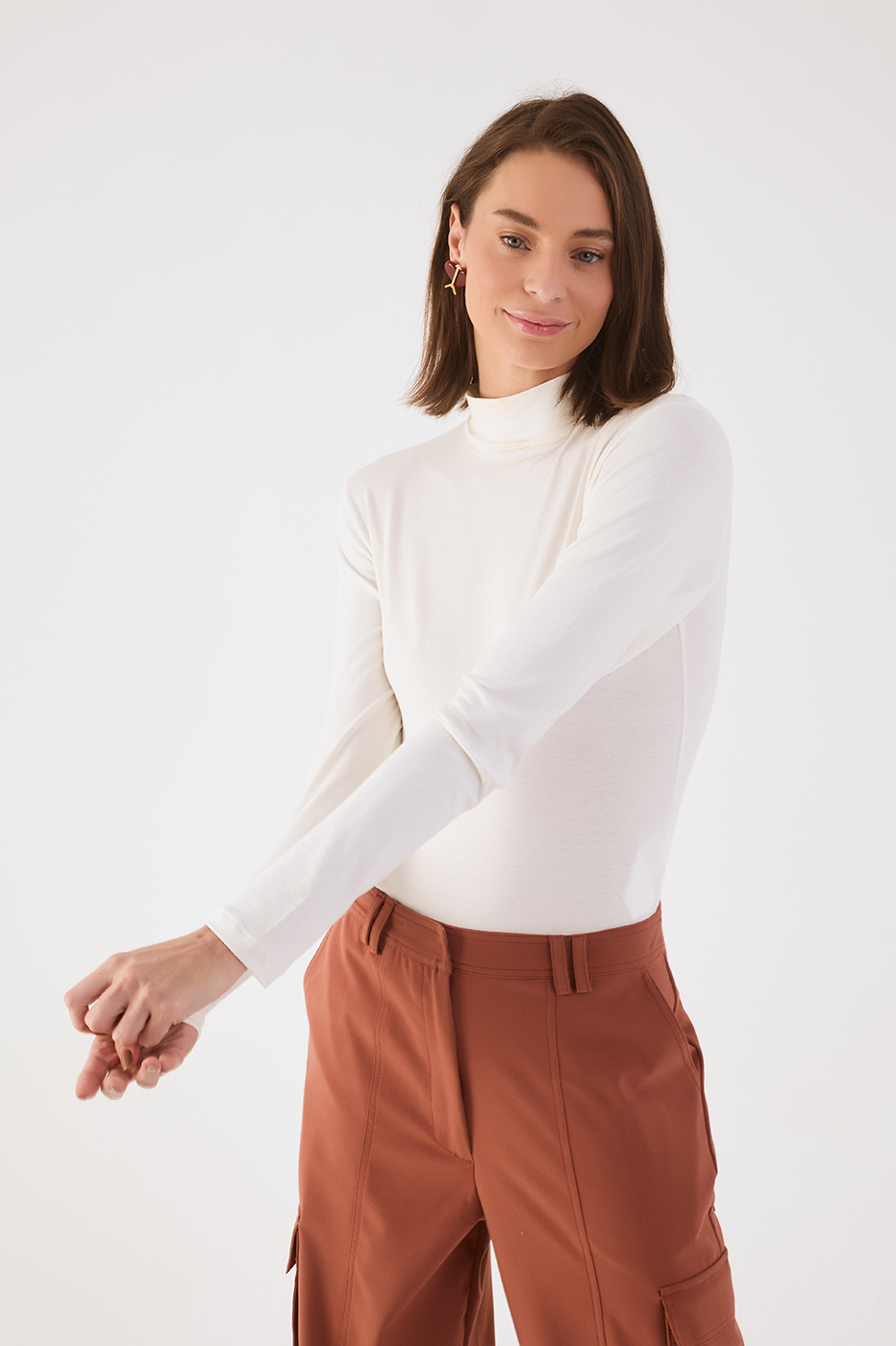 Off-White High Neck Long Sleeve Bodysuit_2