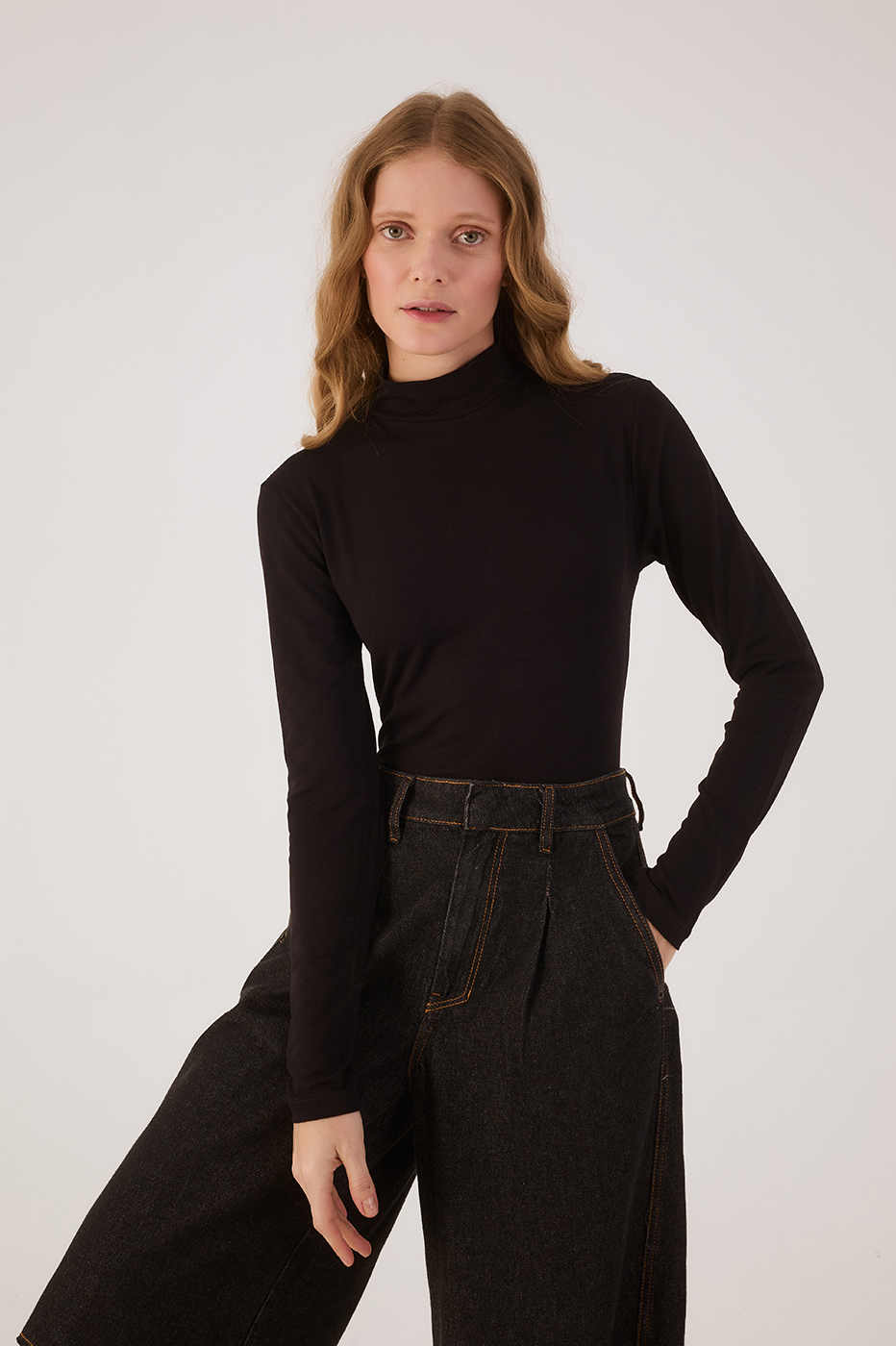 Black High Neck Long Sleeve Bodysuit