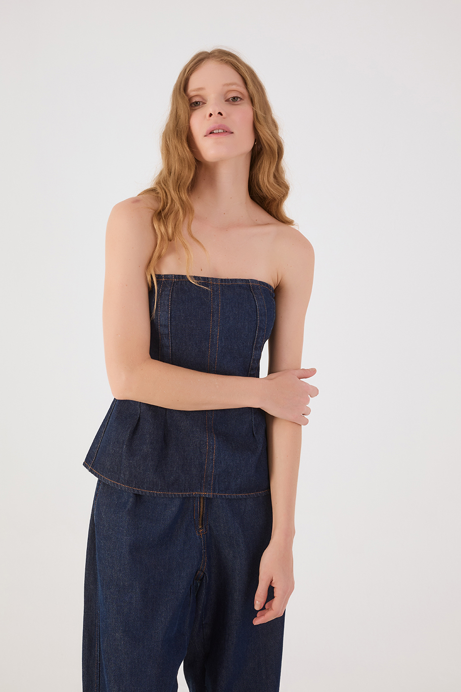 Denim Strapless Back Buttons Top_2