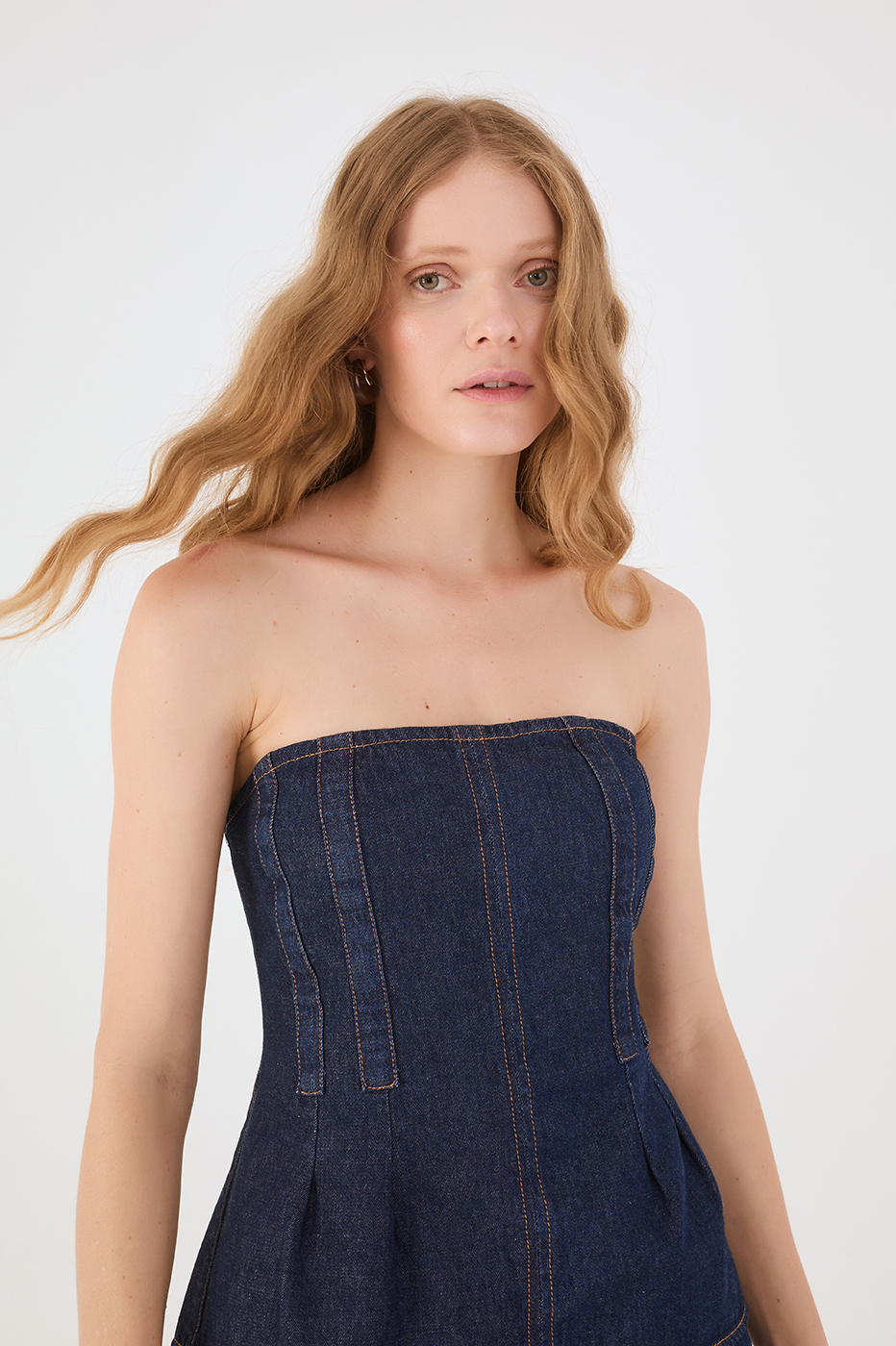 Denim Strapless Back Buttons Top_3