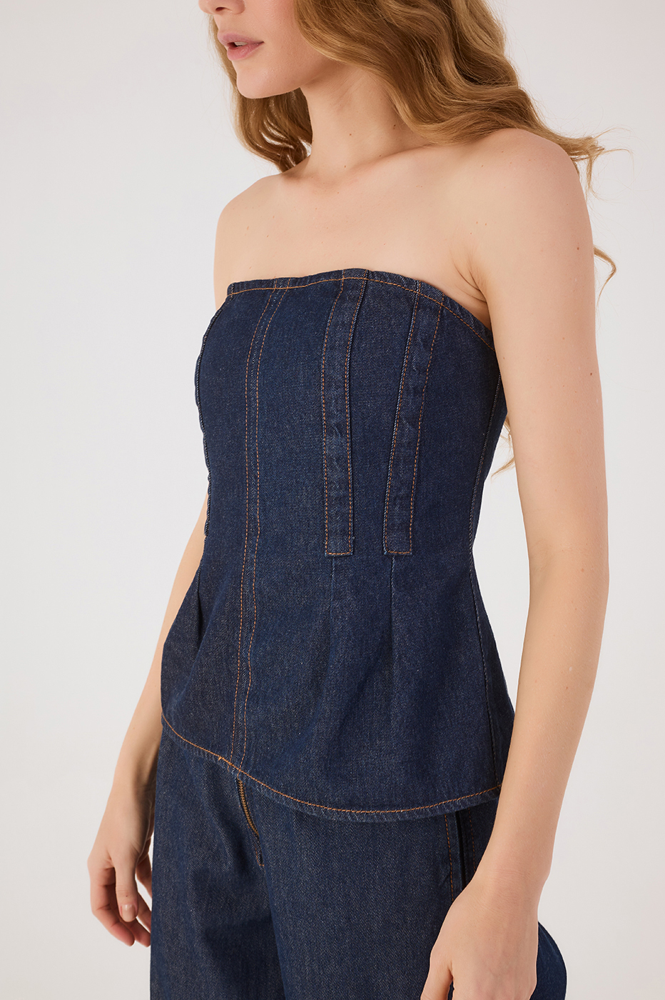 Denim Strapless Back Buttons Top_4