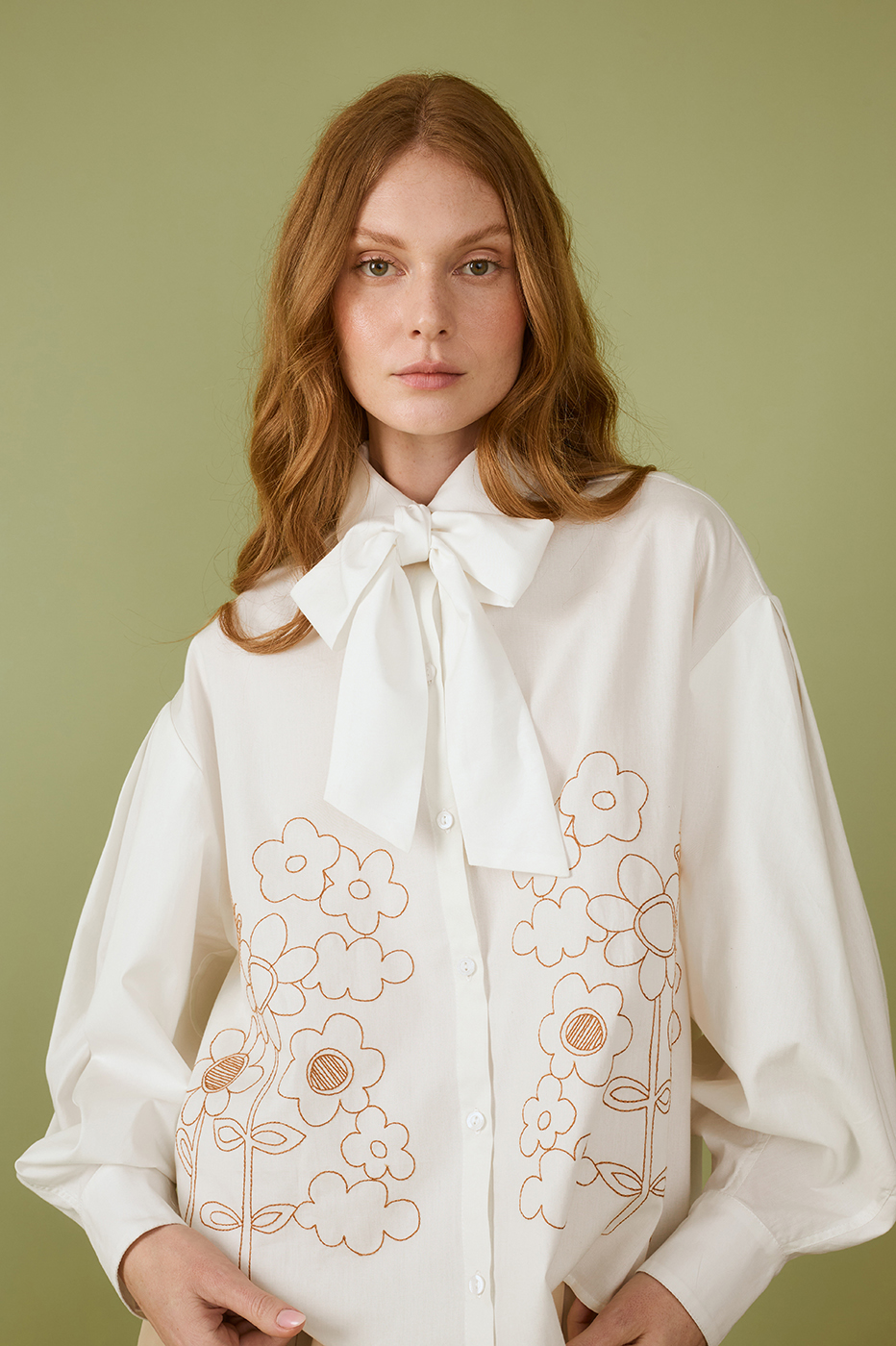 Pleated Embroidered Cotton Shirt