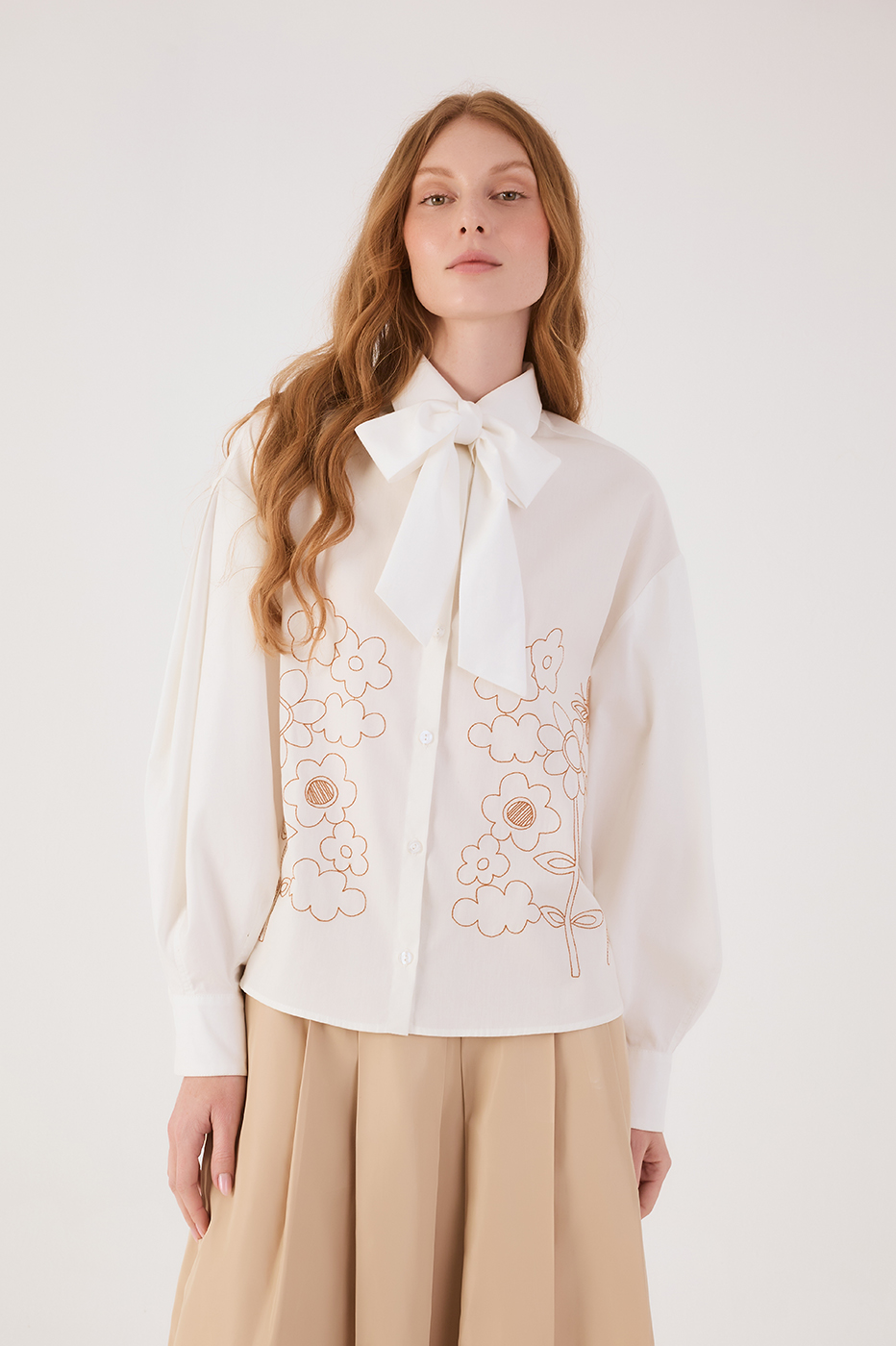 Pleated Embroidered Cotton Shirt_2