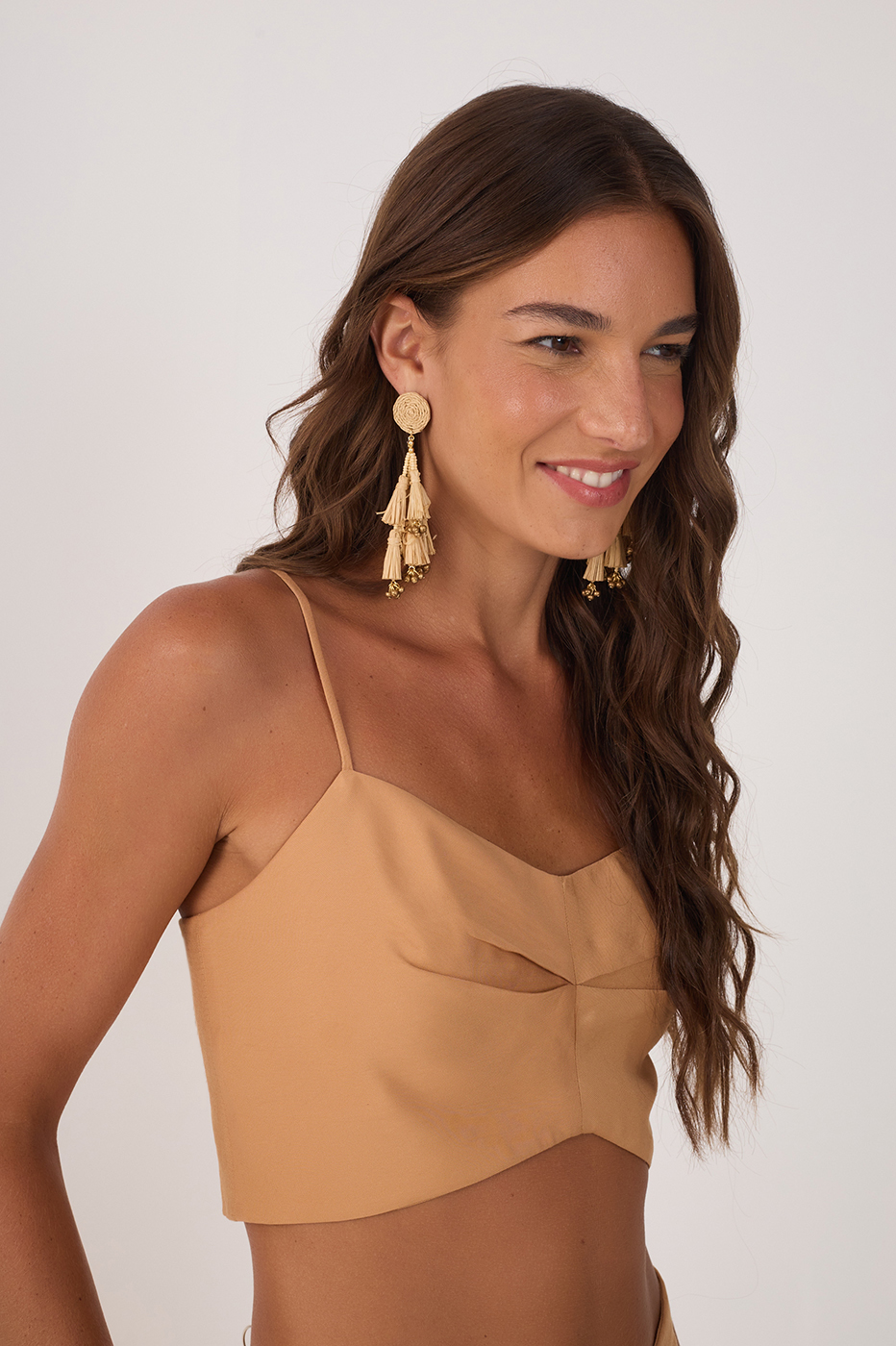 Beige Pleated Metal Zip Top_4